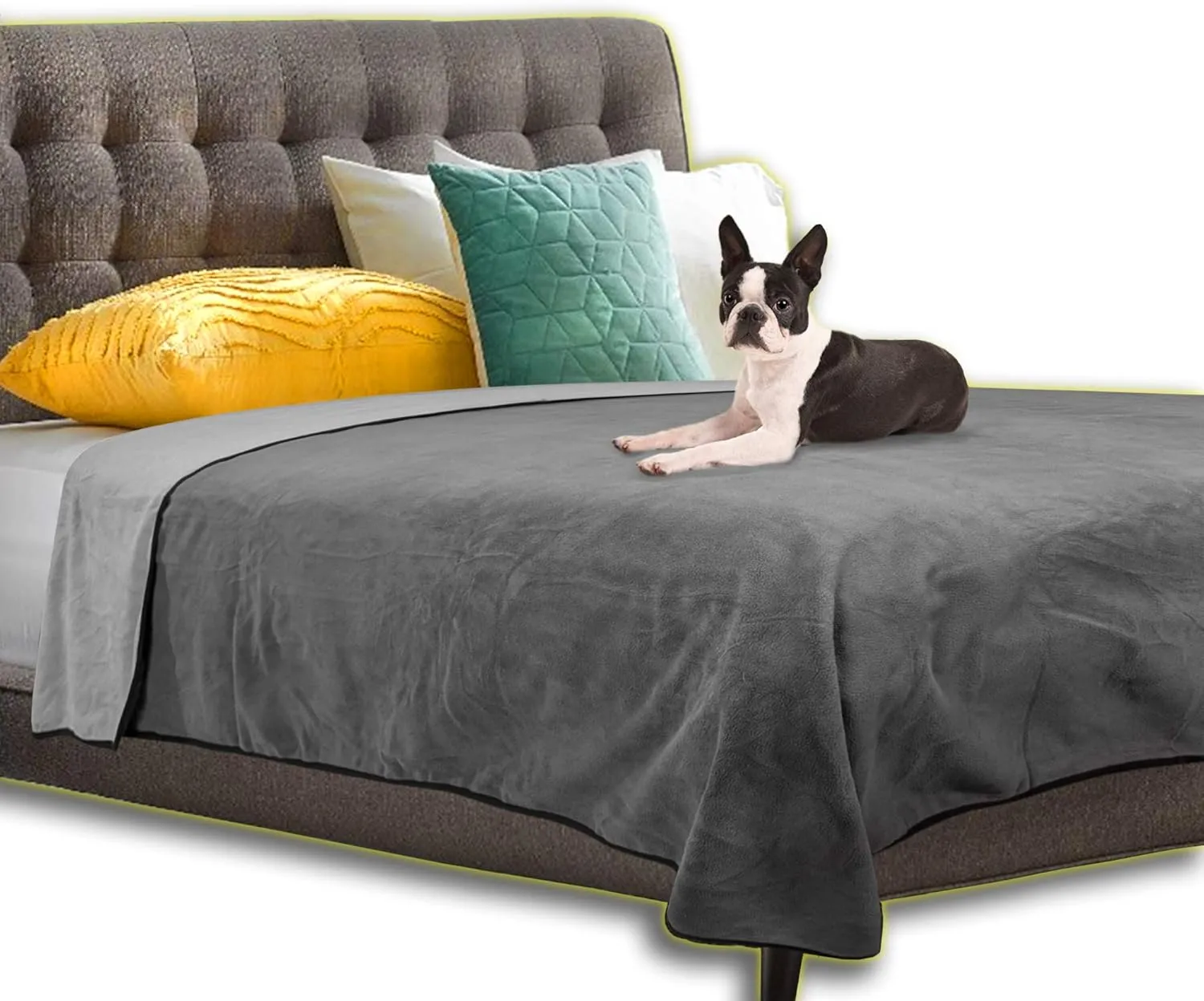 100% Leak Proof, Waterproof Bed Cover, Totally Pee Proof, EZ-Wash, Durable, 3 Layer Blanket (Queen-King 90"x80", Slate Grey, Cool Grey) Adults, Pets, Dogs, Cats