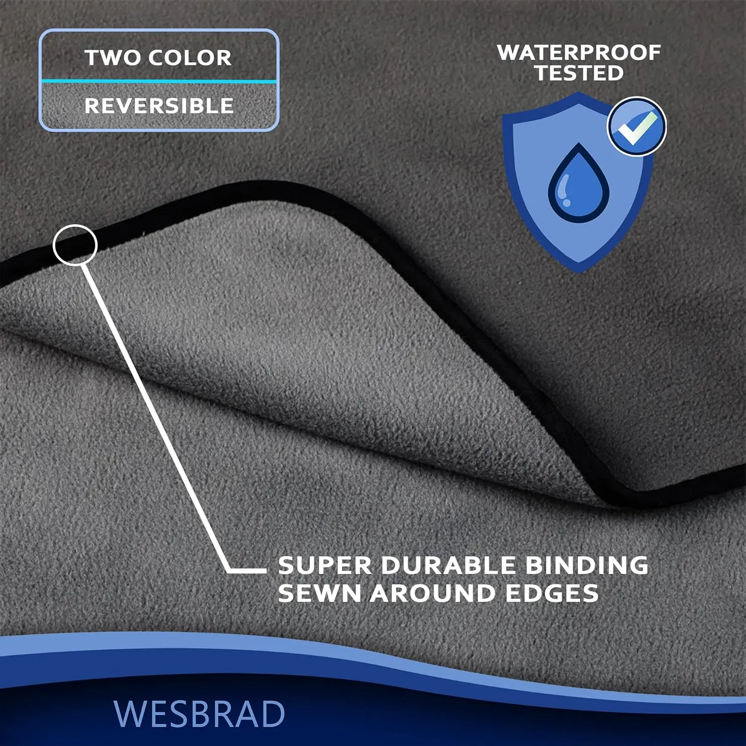 100% Leak Proof, Waterproof Bed Cover, Totally Pee Proof, EZ-Wash, Durable, 3 Layer Blanket (Queen-King 90"x80", Slate Grey, Cool Grey) Adults, Pets, Dogs, Cats
