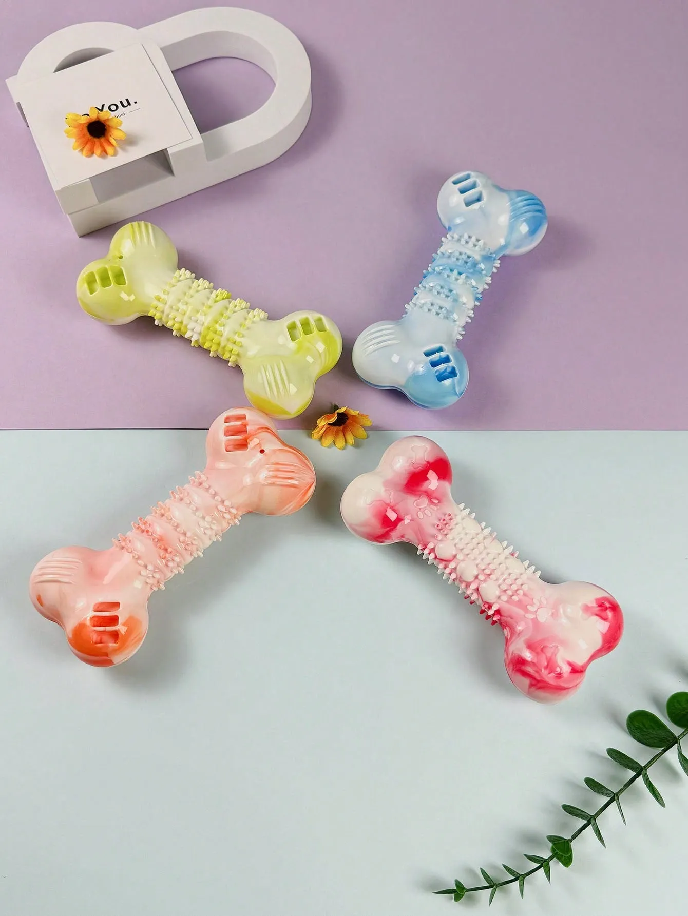 1pc Indestructible Squeaky Pet Toy With TPR Teeth Cleaning Bone Design For Dog Training