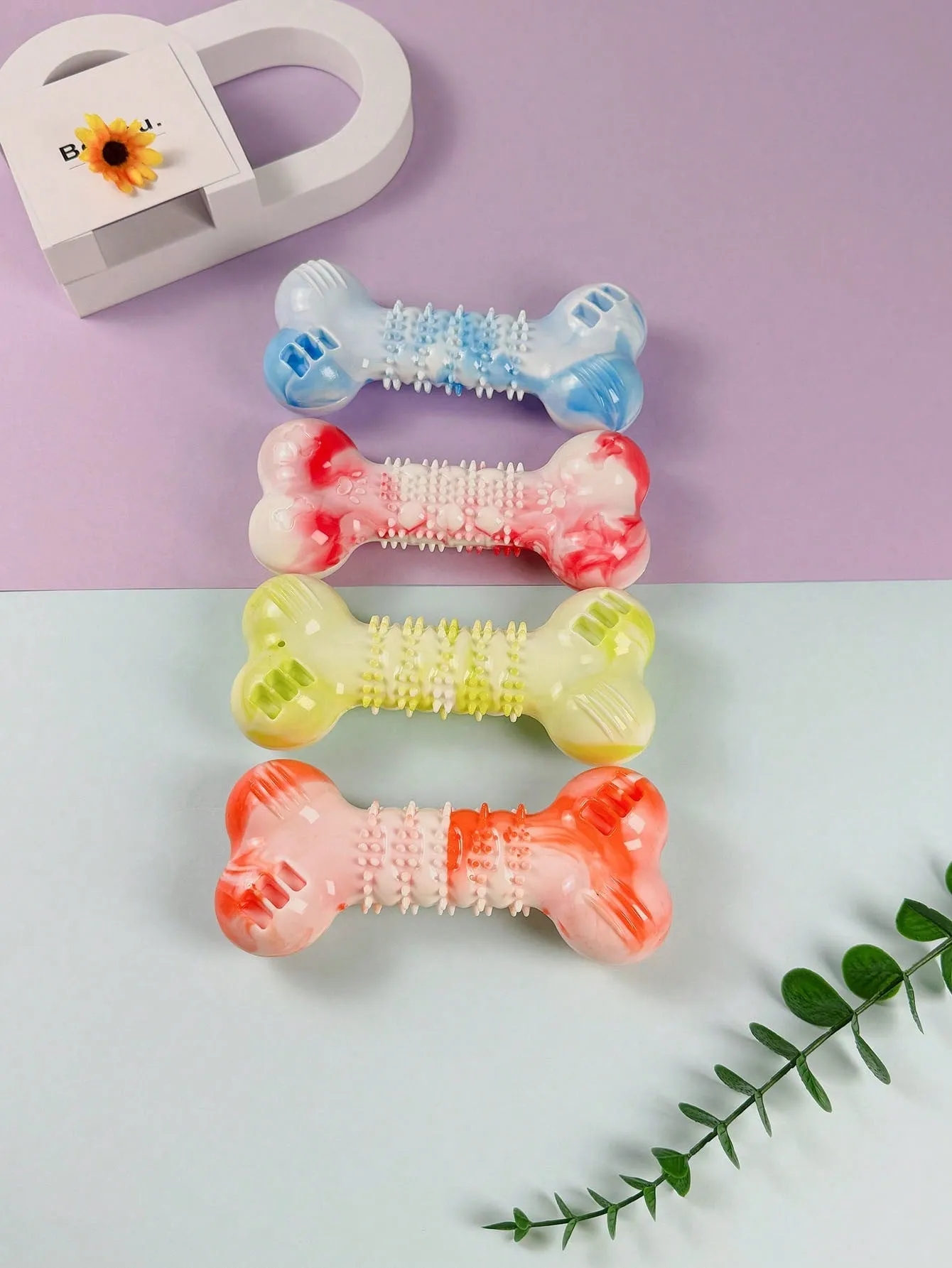 1pc Indestructible Squeaky Pet Toy With TPR Teeth Cleaning Bone Design For Dog Training