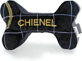 2-in-1 Plush Squeaky Dog Toy with Rubber Bone Inside | Interactive & Enrichment Chew Toy for Dogs | Chienel Designer Parody  Black Fashion | Durable, Stuffed & Squeaker Toy
