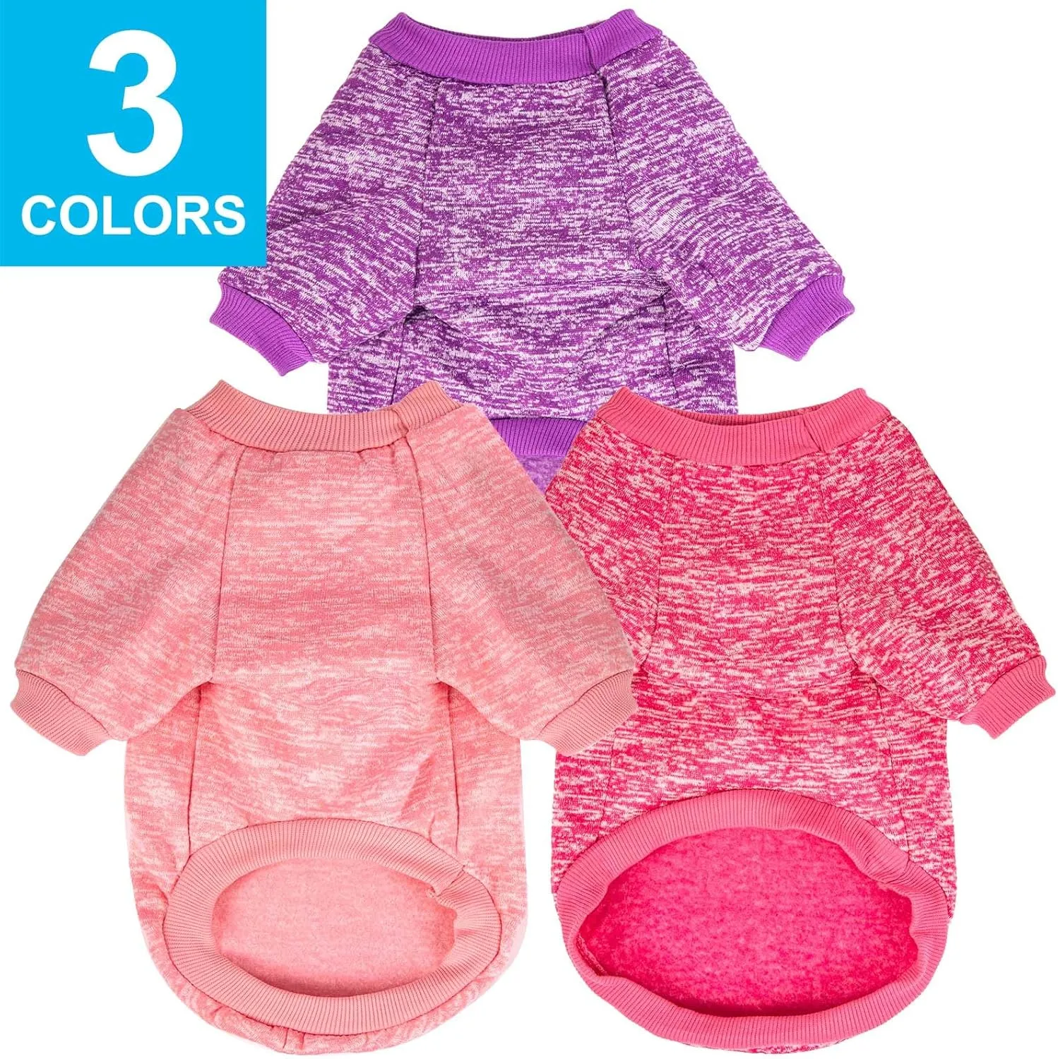 3 Pack Dog Sweater, Dog Sweaters for Small Dogs, Warm Soft Pet Clothes for Puppy, Medium Large Cat, Dogs Girl or Boy, Dog Shirt for Winter Christmas (Pink Purple HotPink, Small)