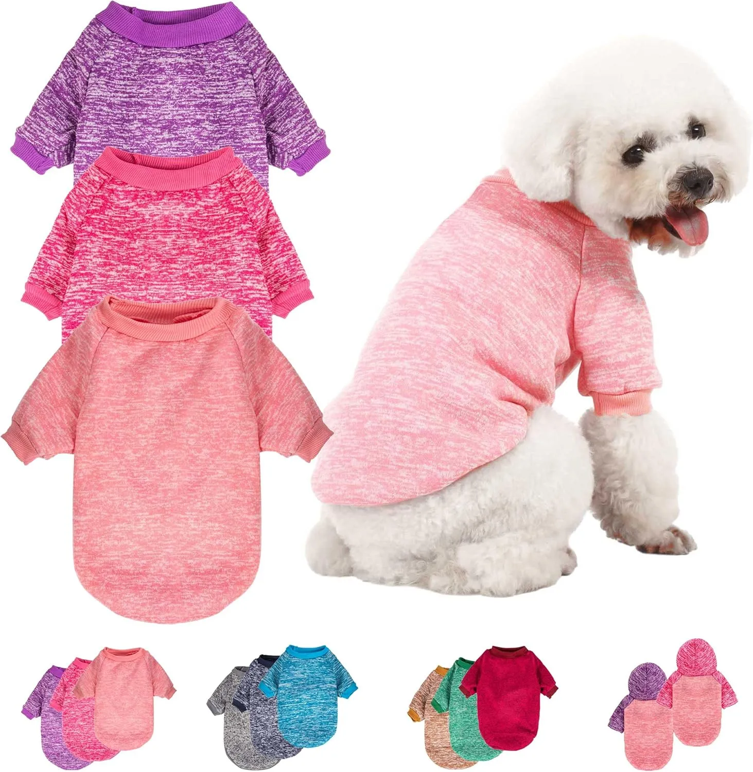 3 Pack Dog Sweater, Dog Sweaters for Small Dogs, Warm Soft Pet Clothes for Puppy, Medium Large Cat, Dogs Girl or Boy, Dog Shirt for Winter Christmas (Pink Purple HotPink, Small)