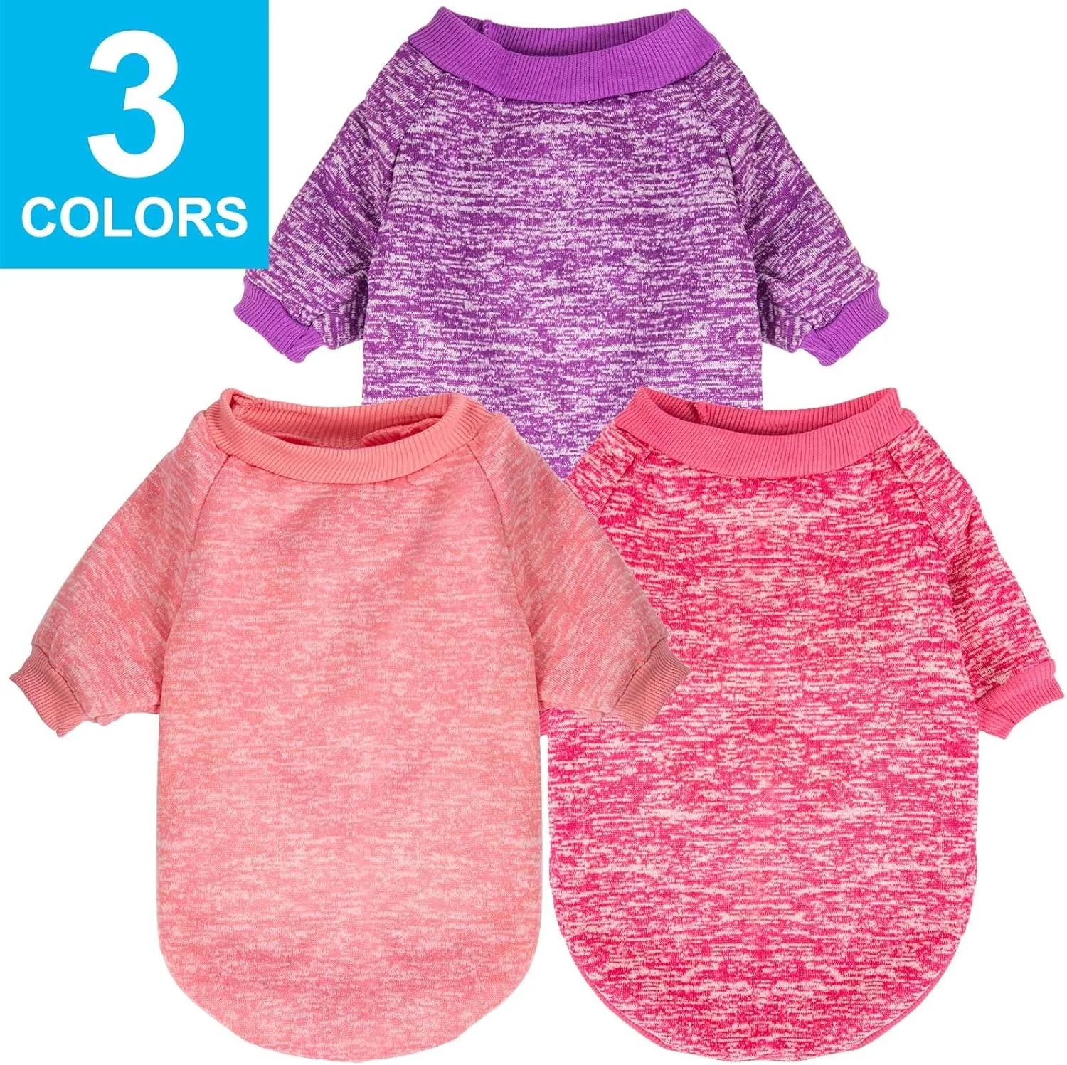 3 Pack Dog Sweater, Dog Sweaters for Small Dogs, Warm Soft Pet Clothes for Puppy, Medium Large Cat, Dogs Girl or Boy, Dog Shirt for Winter Christmas (Pink Purple HotPink, Small)