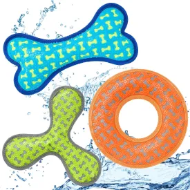 3 Pcs Floating Dog Toy with Squeaker Interactive Dog Training Fetching Toy for Small Medium Large Pets, Bone Ring Spinner Shape for Summer Pool Beach Non Aggressive Chewers