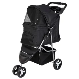 3 Wheels Dog Stroller, Pet Strolling Cart with Skylight Storage Basket Cup Holder Storage Tray, Animal Carrier for Medium Small Dogs and Cats, Easy Walk