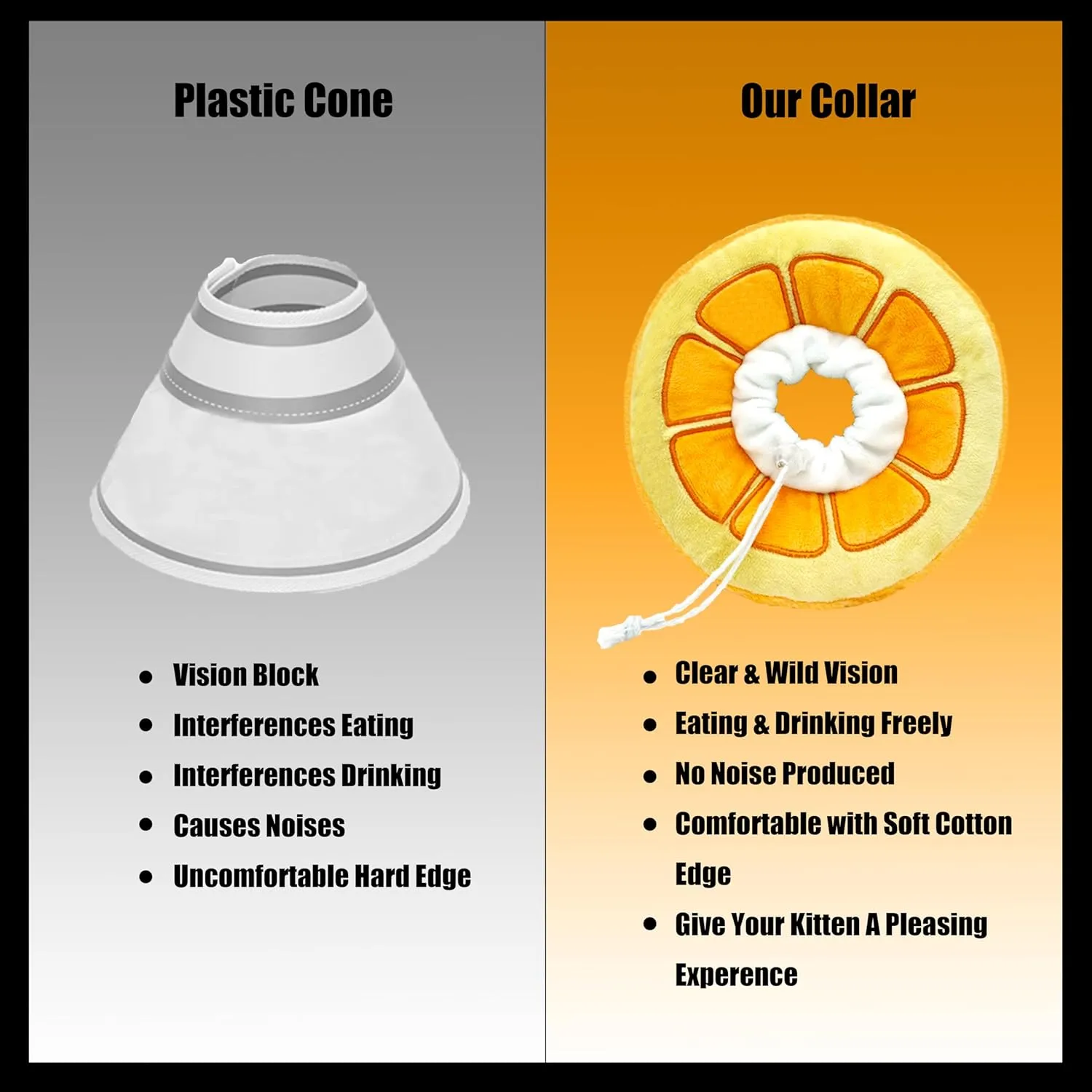 Adjustable Cat Cone Collar, Comfortable Soft Neck Cone After Surgery, Protective Elizabethan Collar for Wound Healing (Orange, Medium)