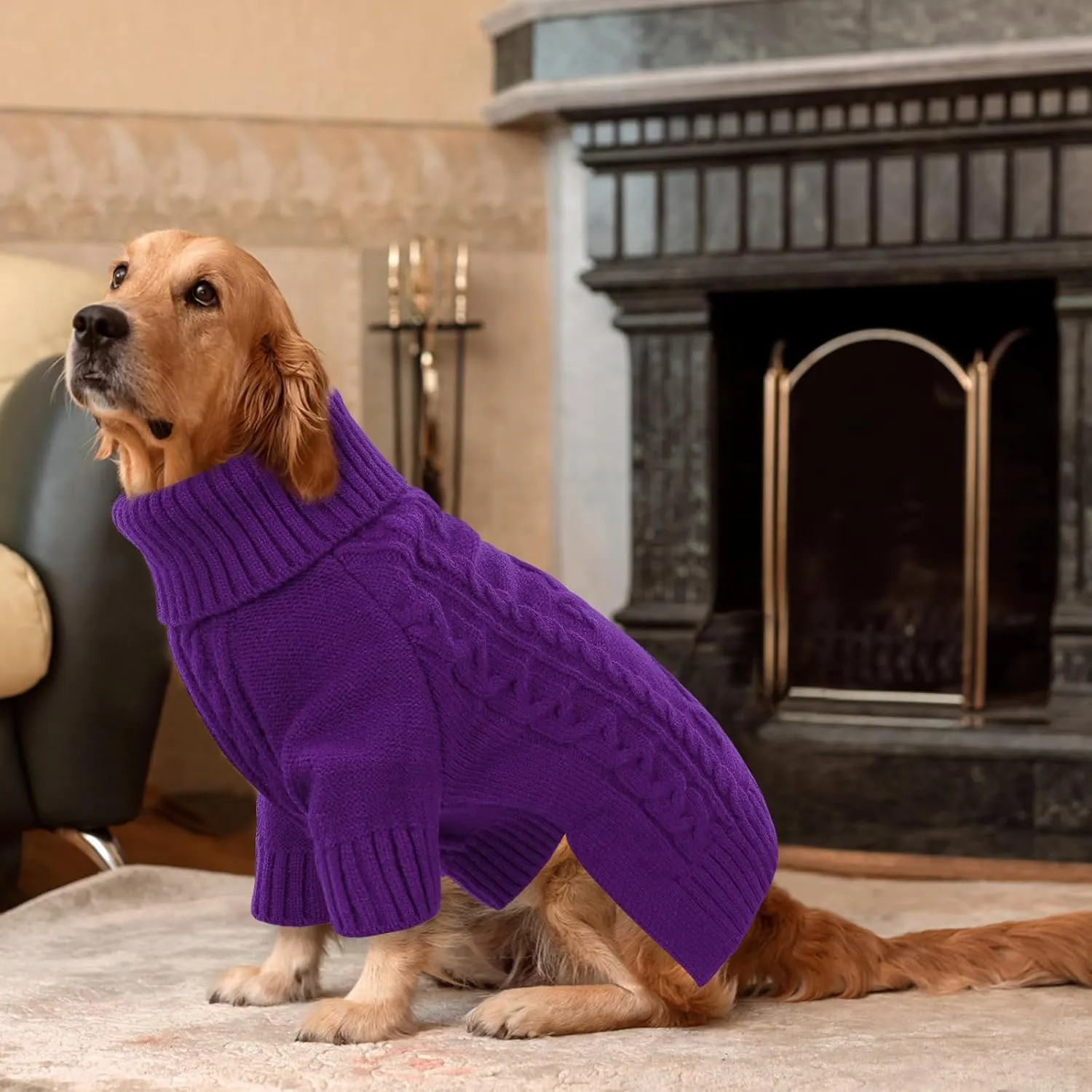 ASENKU Knitted Dog Sweater, Big Winter Pullover, Turtleneck, Warm Pet Outfit for Large & Medium Dogs, Boys & Girls