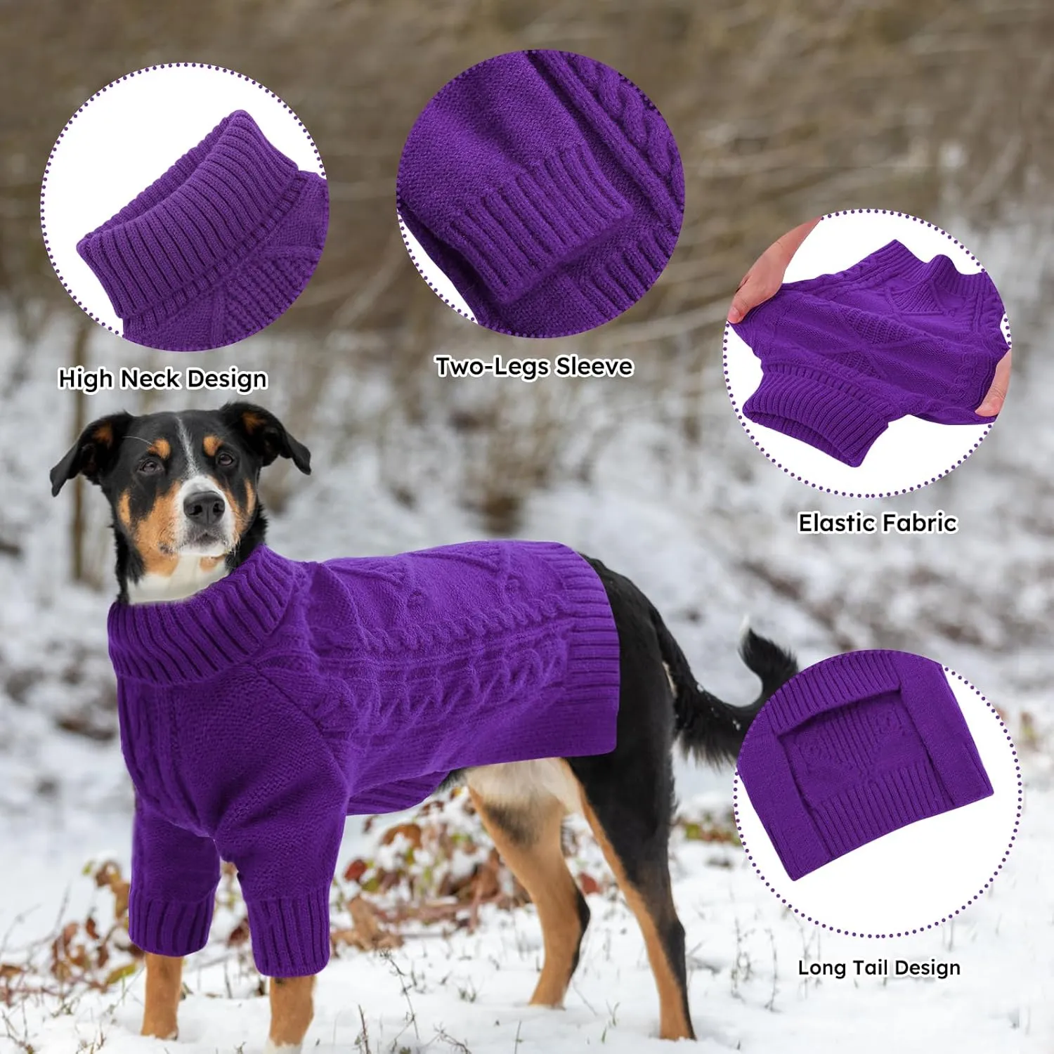 ASENKU Knitted Dog Sweater, Big Winter Pullover, Turtleneck, Warm Pet Outfit for Large & Medium Dogs, Boys & Girls