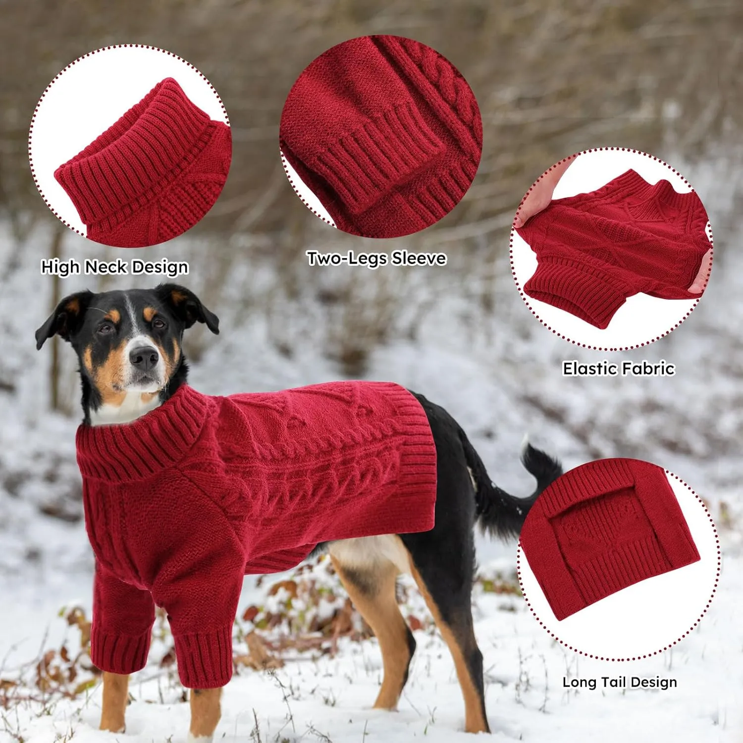 ASENKU Knitted Dog Sweater, Pullover Big Thermal Dog Winter Sweater, Turtleneck Doggy Sweater for Large Medium Dogs Boy Girl,Warm Pet Sweater Outfit Border Collie,Pit Bull,Golden Retriever, 3XL