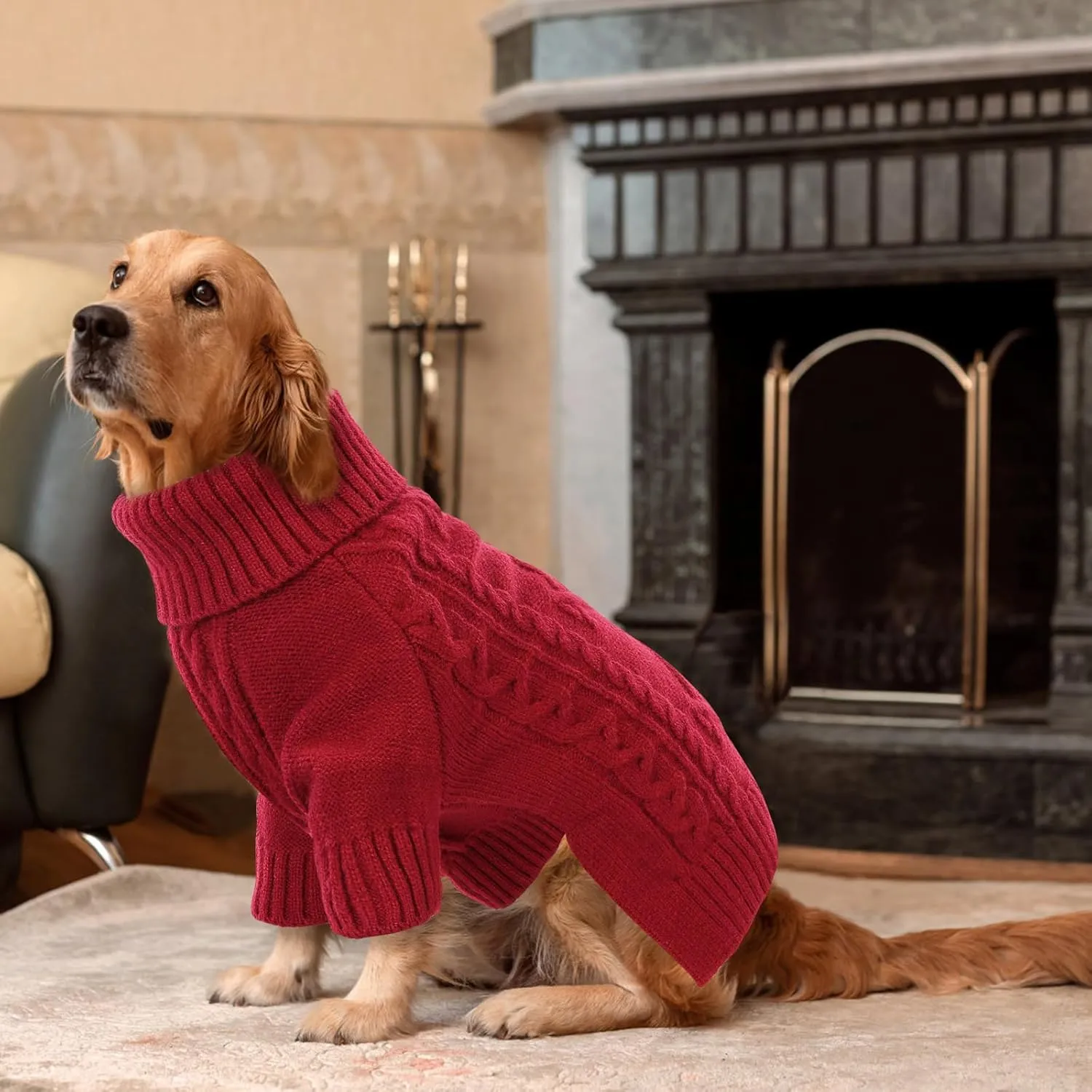 ASENKU Knitted Dog Sweater, Pullover Big Thermal Dog Winter Sweater, Turtleneck Doggy Sweater for Large Medium Dogs Boy Girl,Warm Pet Sweater Outfit Border Collie,Pit Bull,Golden Retriever, 3XL