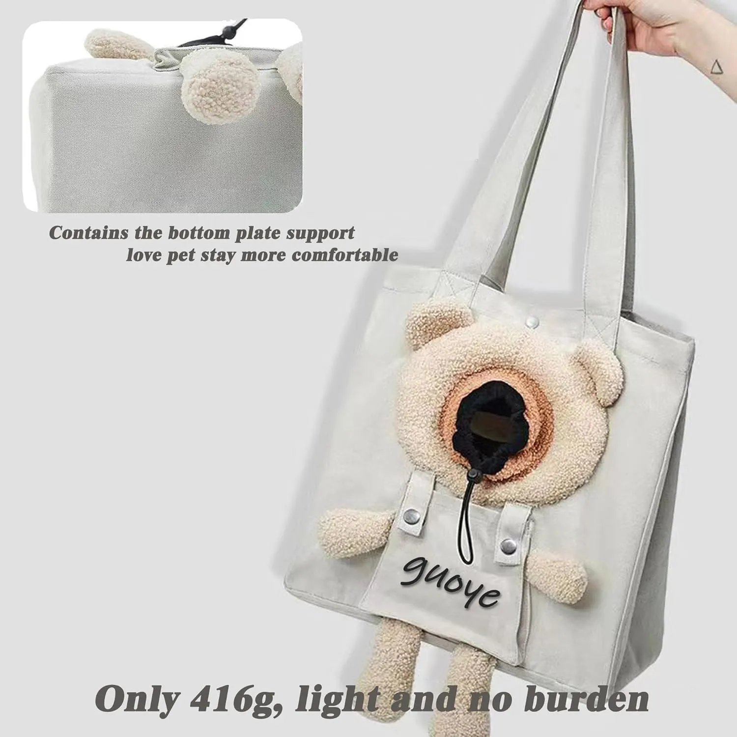 Bear-Shaped Show Head Pet Canvas Shoulder Bag, Outcrop (Khaki Bear-Large)