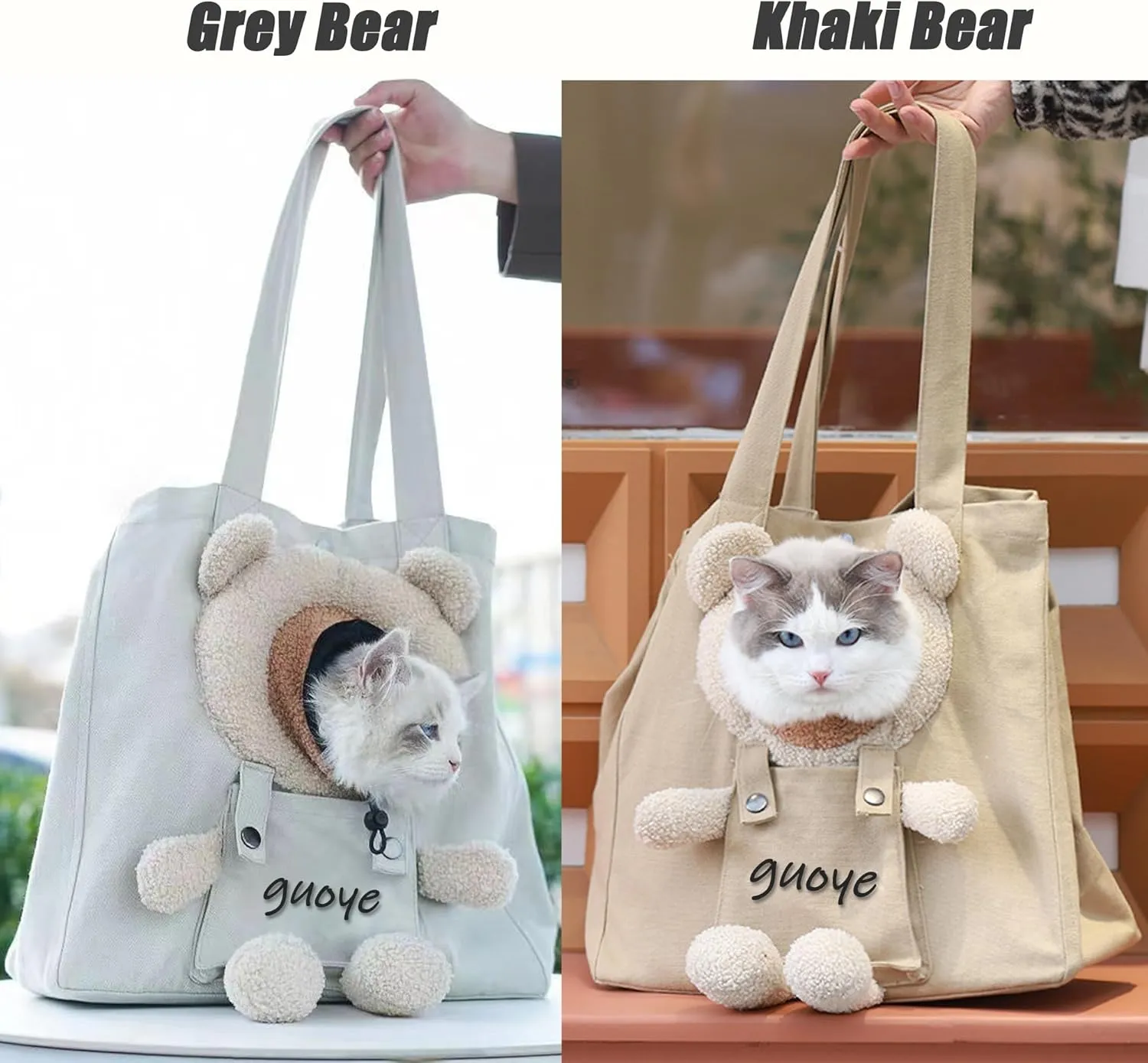 Bear-Shaped Show Head Pet Canvas Shoulder Bag, Outcrop (Khaki Bear-Large)