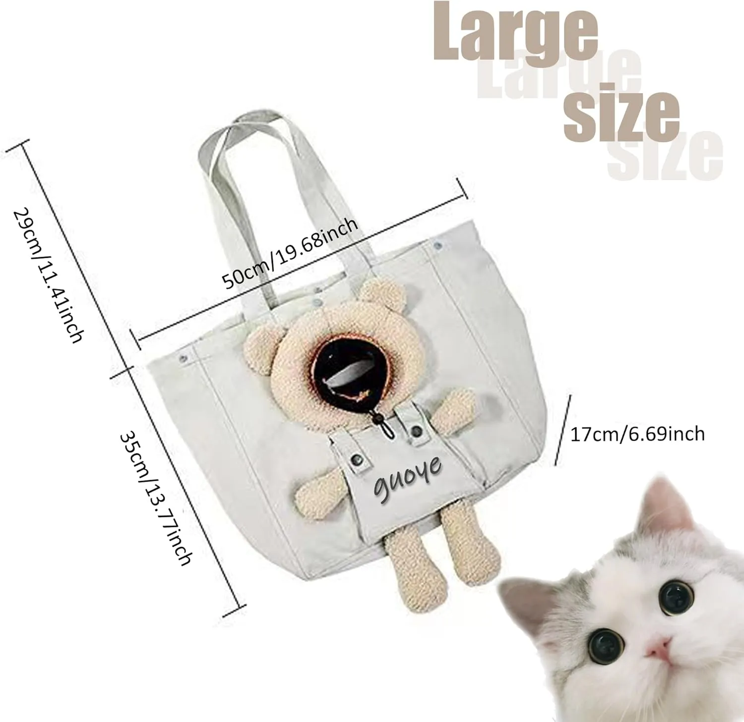 Bear-Shaped Show Head Pet Canvas Shoulder Bag, Outcrop (Khaki Bear-Large)