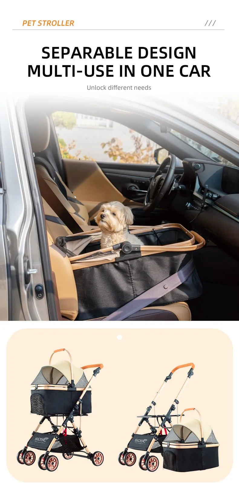 BNDC 103 Pram & Stroller For Dogs & Cats (Grey)