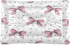 Bow Pink Crate Pet Bed, Portable Washable Dog Cat Mat, Soft Comfortable Pet Mattress with Non-Slip Bottom for Dogs Cats Sleeping, 36 x 24 Inch