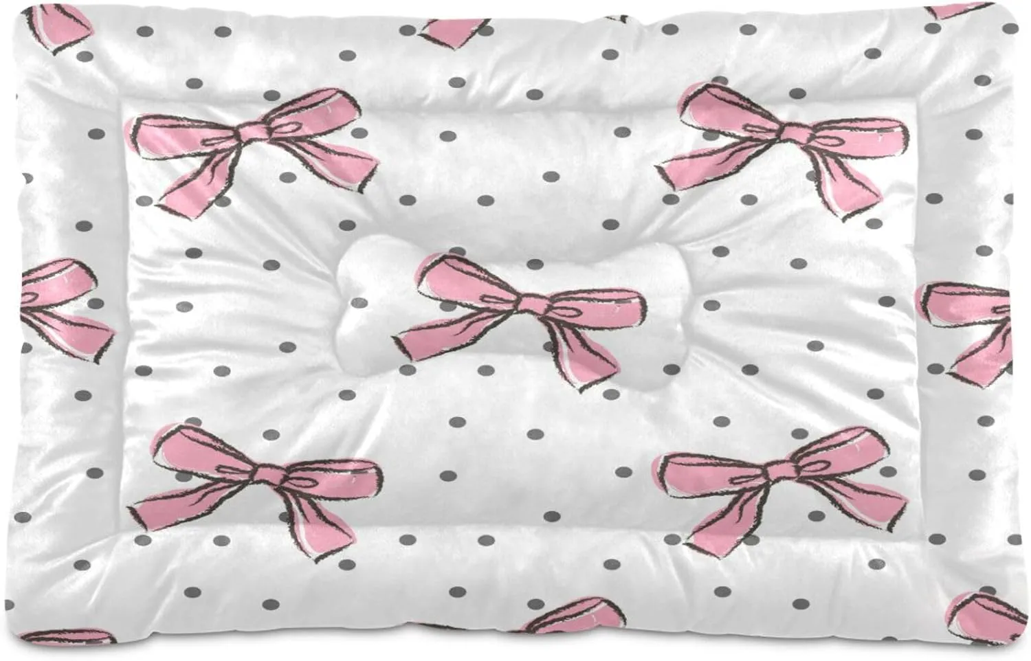 Bow Pink Crate Pet Bed, Portable Washable Dog Cat Mat, Soft Comfortable Pet Mattress with Non-Slip Bottom for Dogs Cats Sleeping, 36 x 24 Inch