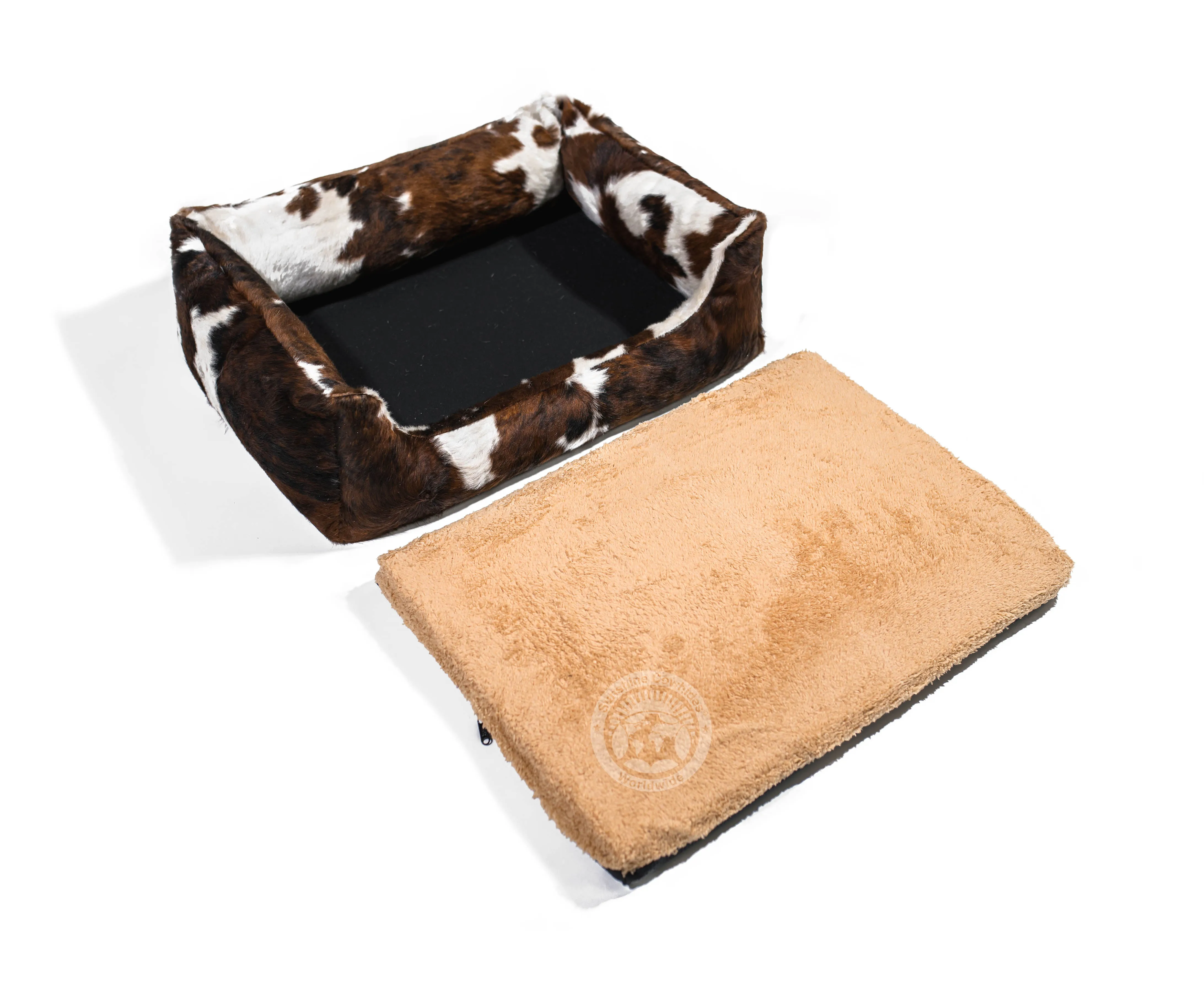 Brown and White Cowhide Pet Bed, 22X29X8"