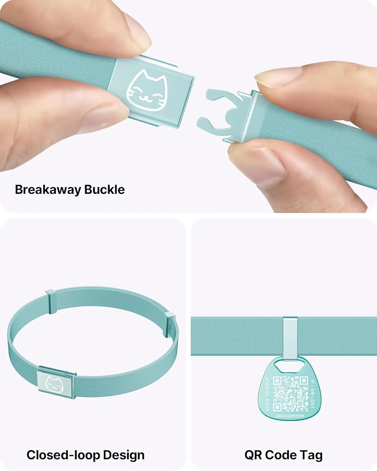 Cat Collar with Name Tag Breakaway: Reflective Kitten Collars with QR Code ID Tag for Girl Boy Cats, Ultra Soft & Elastic Adjustable (6"-12") Cat Collar with Break Away Safety Buckle, Mint Green