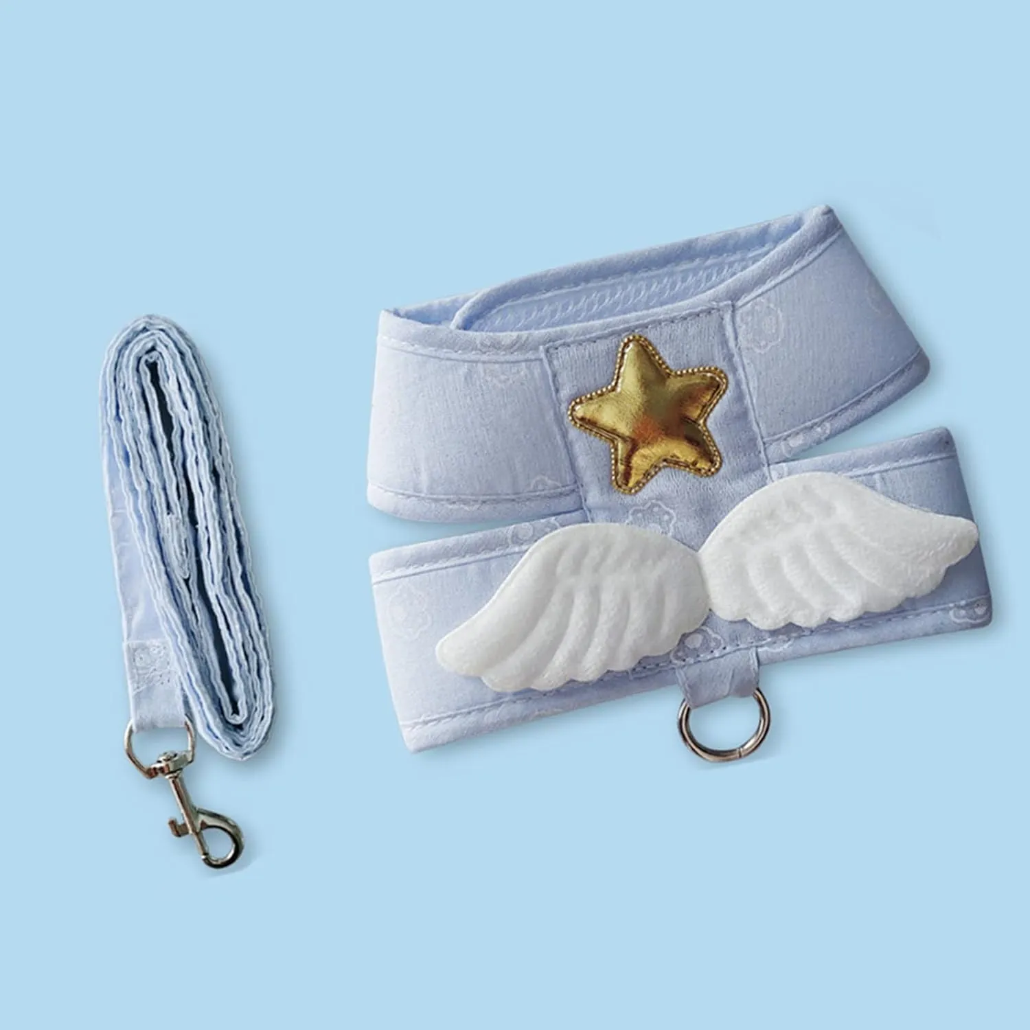 Cat Harness Leash, Adjustable Mesh Vest Chest Strap with Angel Wings, Adjustable 4 Season Universal Cat Harness and Leash Easy Control with Pet Traction Rope for Puppy Kitten Chickens Goose(Blue XL)