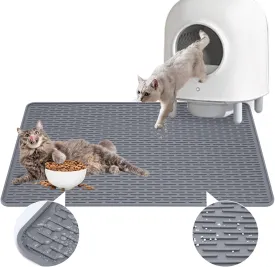 Cat Litter Mat,34x22in Litter Mat with Raised Edges,Waterproof Rubber Litter Box Mat,Soft Washable Cat Litter Mats Litter Trapping Matt Easy to Clean,Indoor Floor Large Kitty Litters Mat Gray