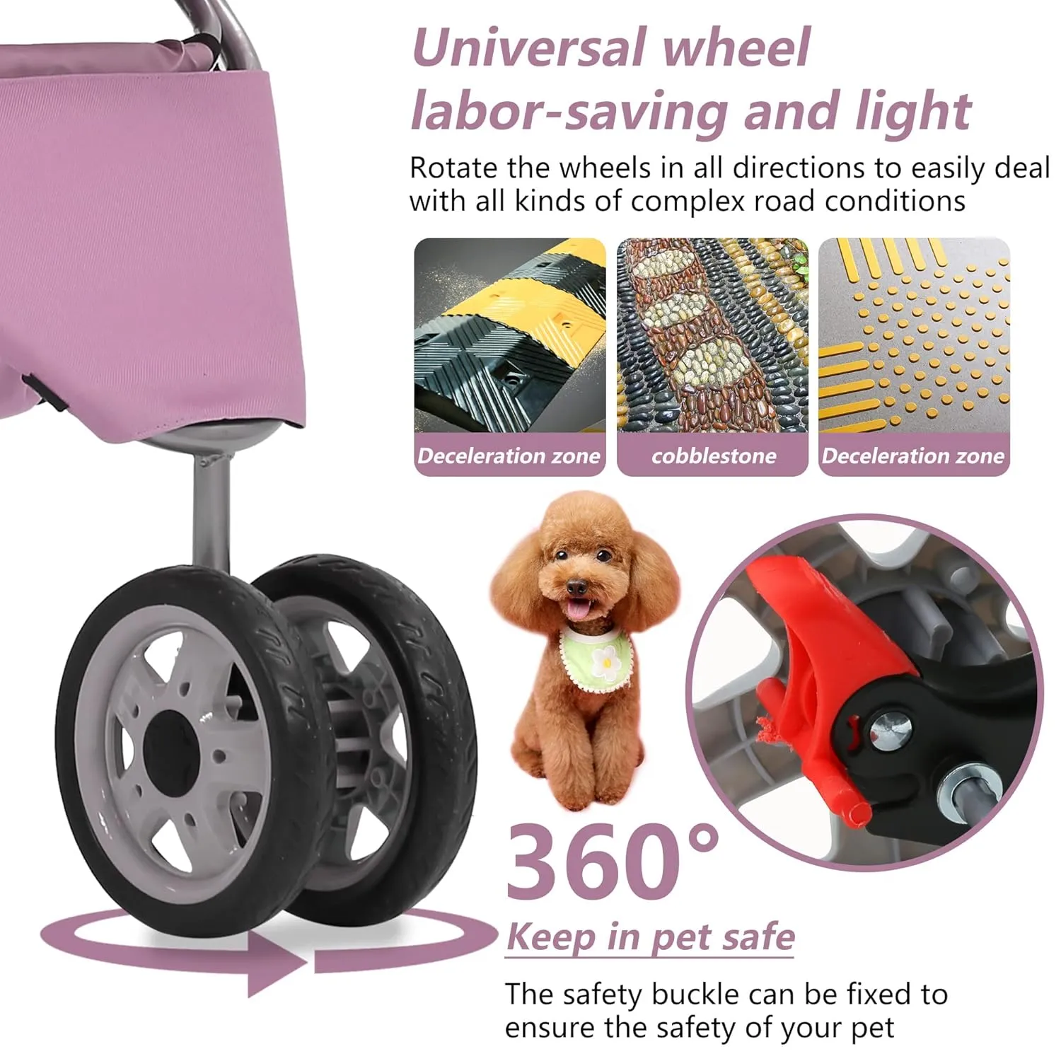 Dog Stroller,Travel Folding Pet Stroller for Small Medium Dog Cat Jogger Stroller with Storage Basket Removable Cup Holders (Pink, 3 Wheels)