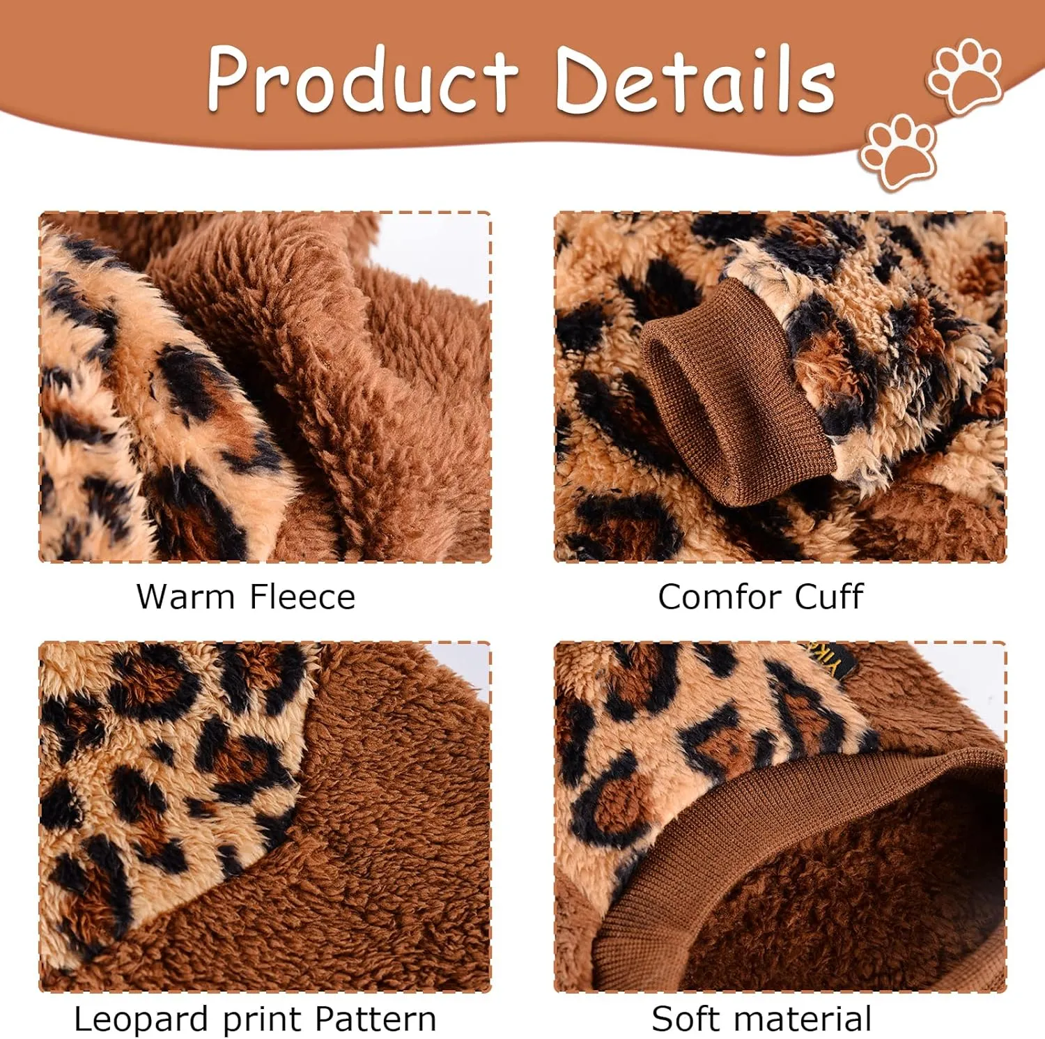 Dog Sweaters for Small Dogs, Fleece Dog Hoodie Clothes, Spring Winter Cute Warm Puppy Chihuahua Sweater, Pet Doggie Sweater for Yorkie Teacup, Cat Apparel (Leopard, XX-Small)