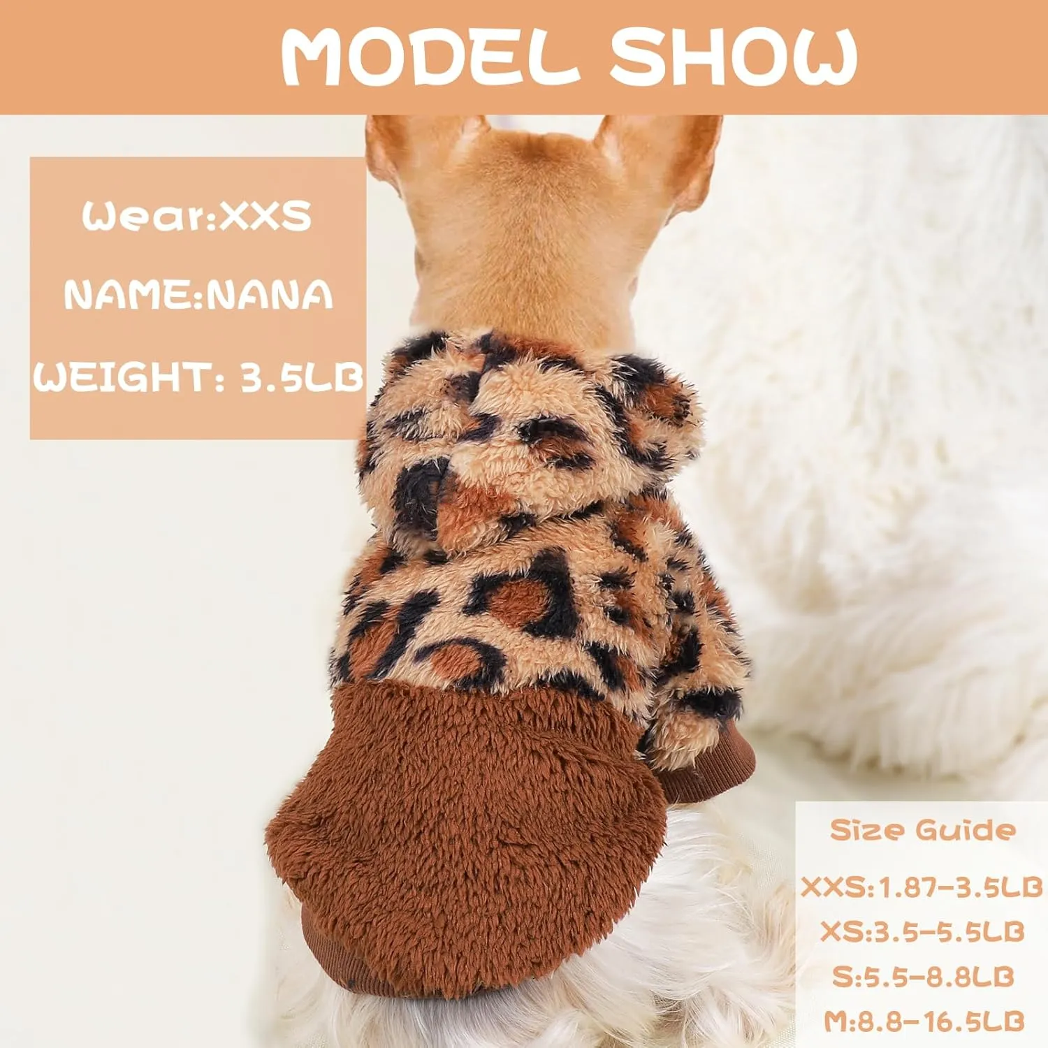 Dog Sweaters for Small Dogs, Fleece Dog Hoodie Clothes, Spring Winter Cute Warm Puppy Chihuahua Sweater, Pet Doggie Sweater for Yorkie Teacup, Cat Apparel (Leopard, XX-Small)