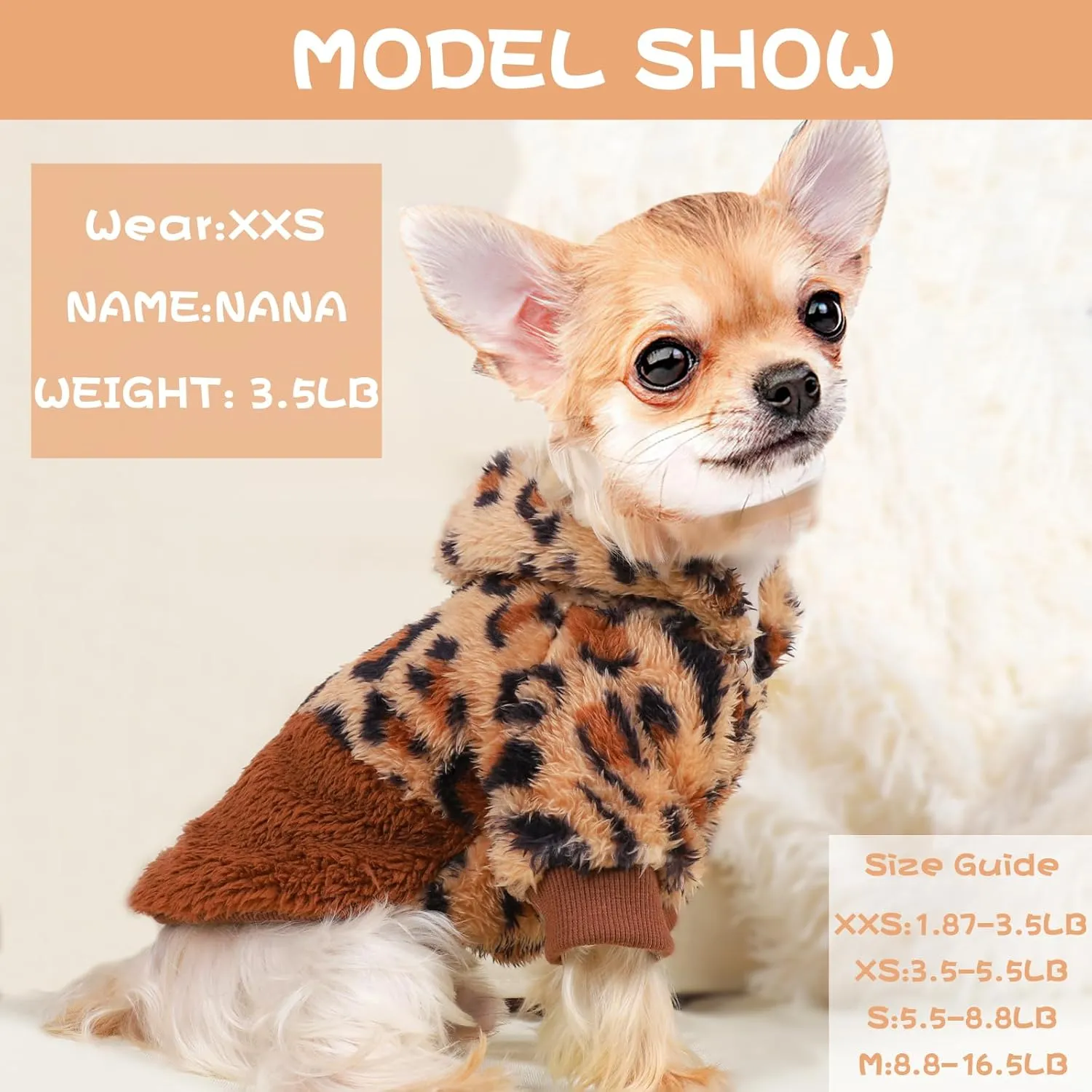Dog Sweaters for Small Dogs, Fleece Dog Hoodie Clothes, Spring Winter Cute Warm Puppy Chihuahua Sweater, Pet Doggie Sweater for Yorkie Teacup, Cat Apparel (Leopard, XX-Small)