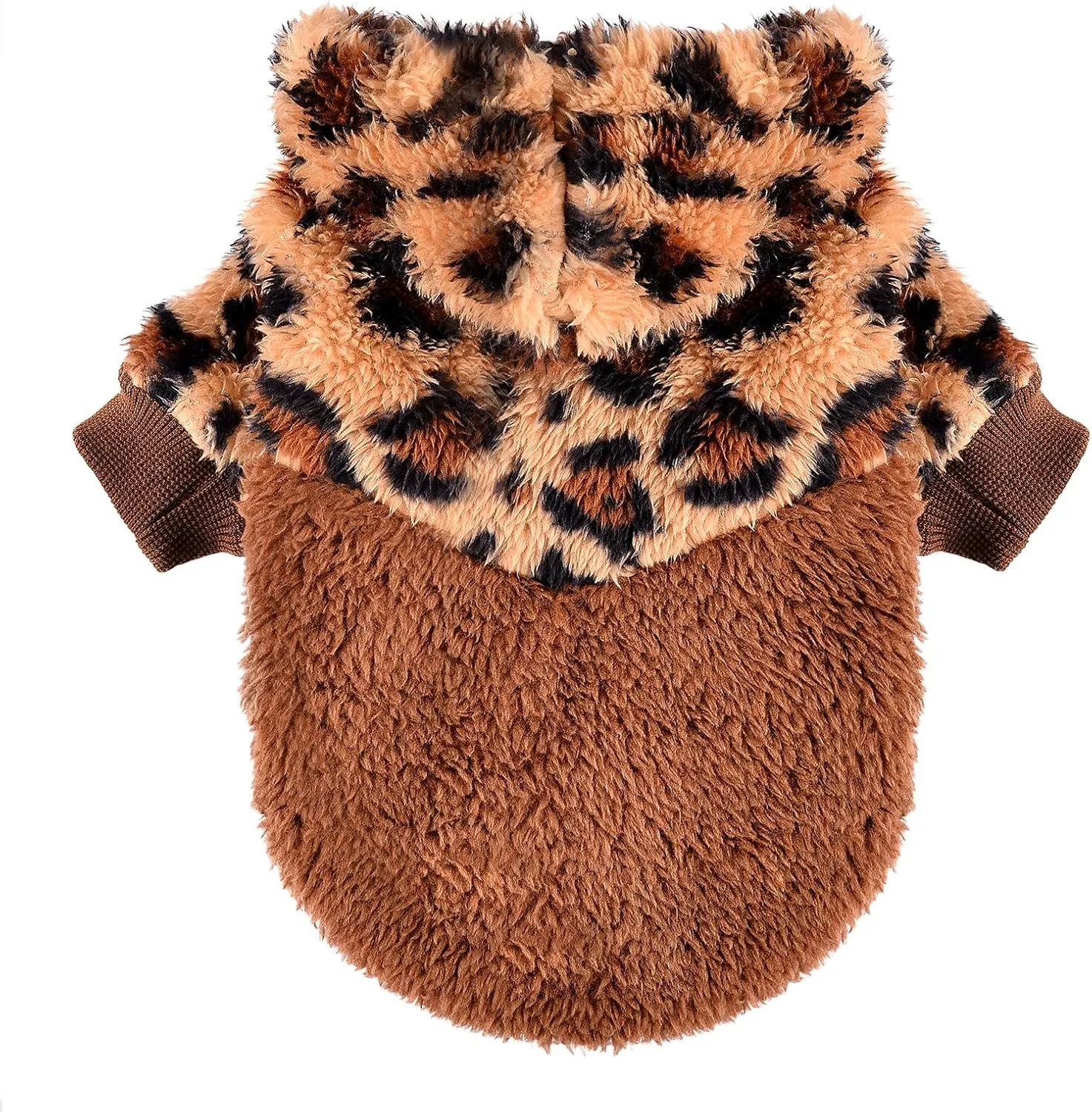 Dog Sweaters for Small Dogs, Fleece Dog Hoodie Clothes, Spring Winter Cute Warm Puppy Chihuahua Sweater, Pet Doggie Sweater for Yorkie Teacup, Cat Apparel (Leopard, XX-Small)