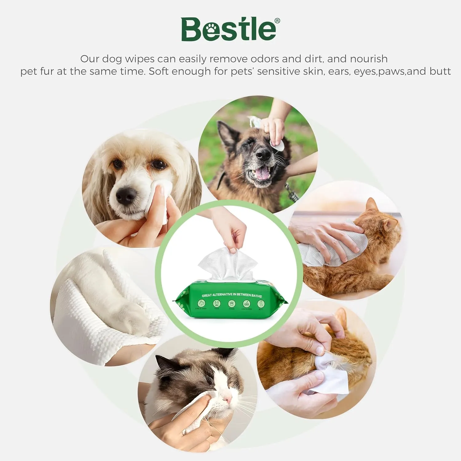 Dog Wipes, 100 Count Pet Grooming Wipes, Conditioning Shine Coat, Cleaning and Deodorizing, Pet Wipes for Dogs & Cats, for Sensitive Skin (Aloe Vera)