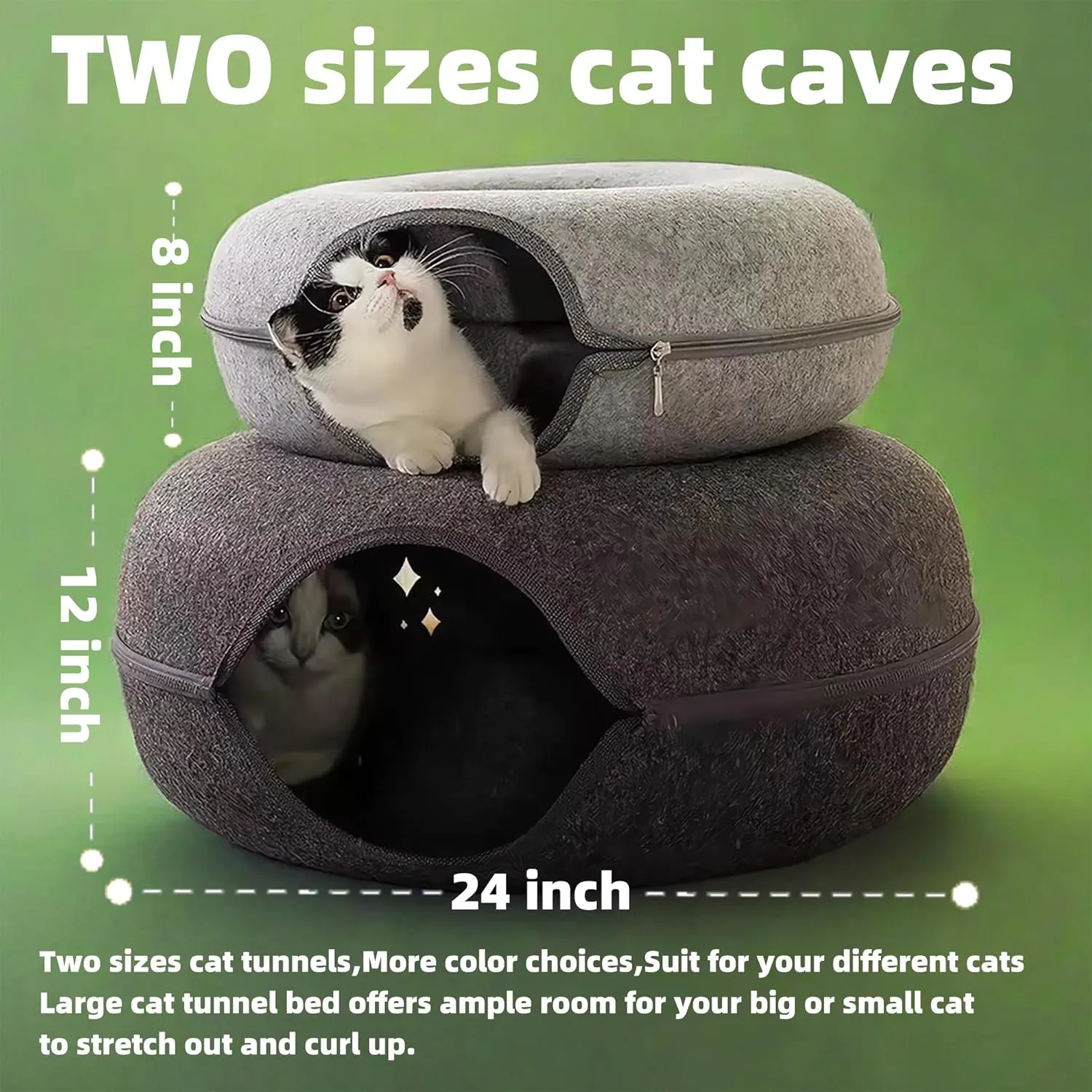 Donut Cat Tunnel Bed Peekaboo Cat Cave for Large Cats Up to 30 Lbs, Kitty Interactive Playing Tent House for Multiple Cats,Detachable,Scratch Resistant (Brown, Medium - 20 Inch Diameter)