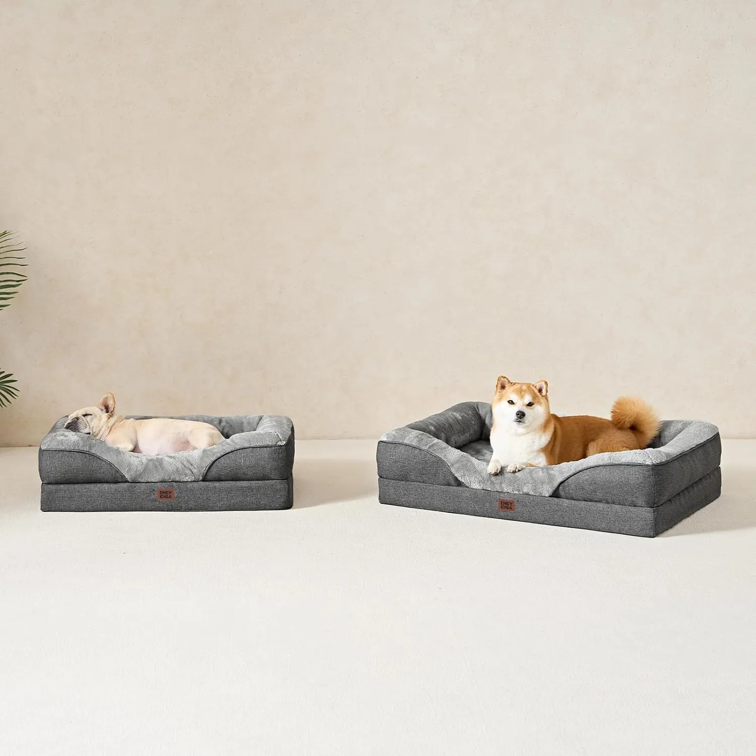 EHEYCIGA Memory Foam XL Dog Bed for XLarge Sized, Extra Large Orthopedic Dog Sofa with Sides and Waterproof Liner, Washable Bolster Pet Couch with Removable Cover, 48x35x7.5 Inch, Grey