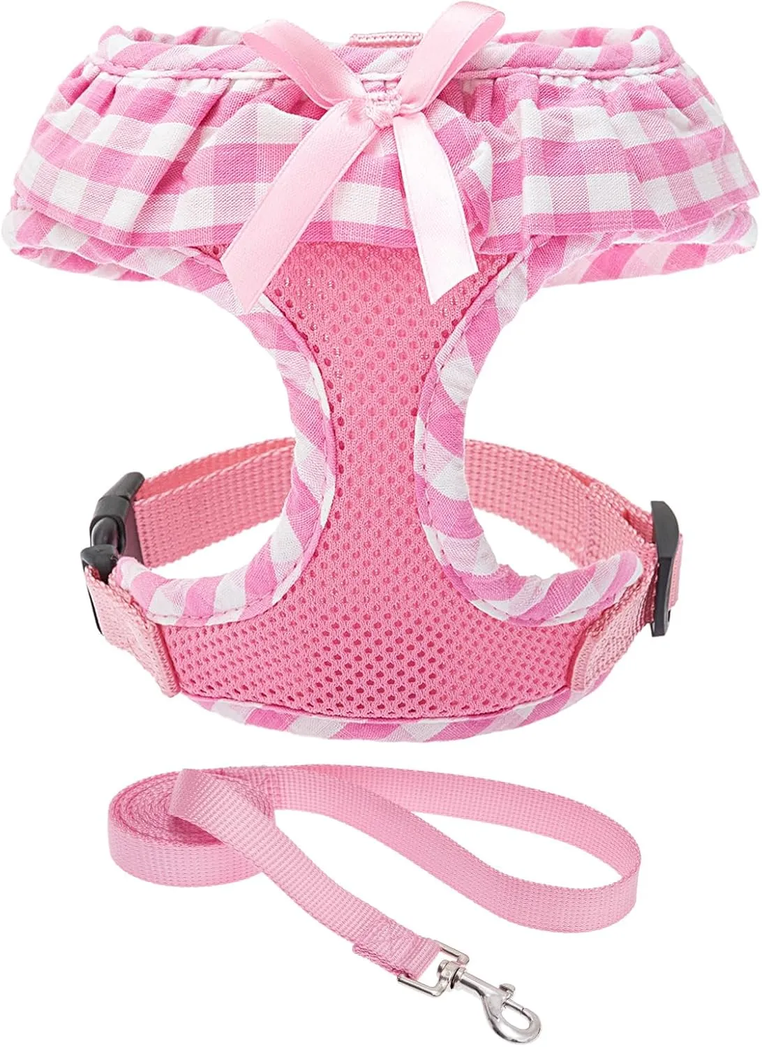 EXPAWLORER Soft Mesh Dog Harness and Leash Set - Pink No-Choke Step-in Adjustable Cute Vest for Puppy Dogs Cats, Breathable Lightweight for Outdoor Walking, X-Small