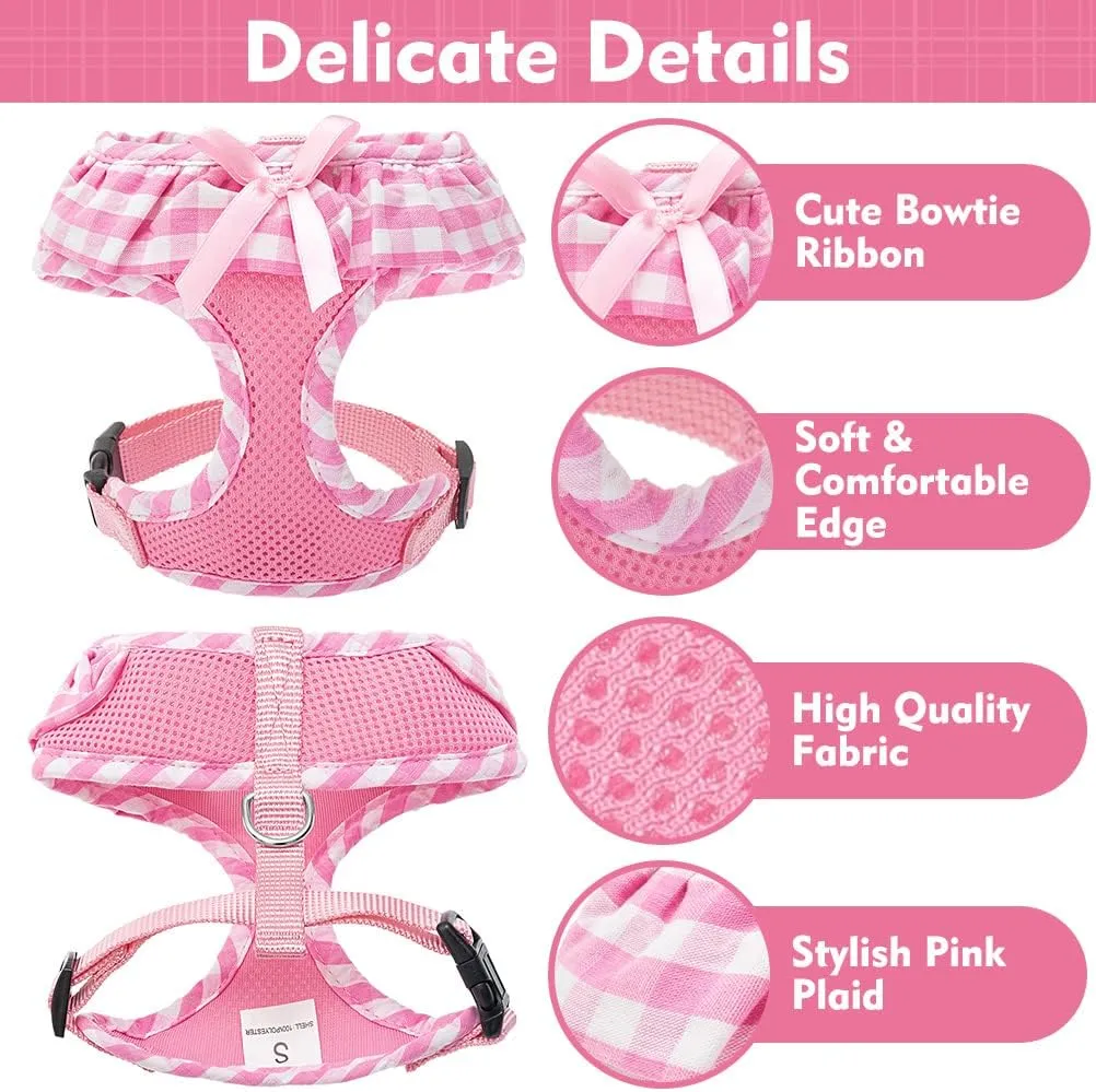 EXPAWLORER Soft Mesh Dog Harness and Leash Set - Pink No-Choke Step-in Adjustable Cute Vest for Puppy Dogs Cats, Breathable Lightweight for Outdoor Walking, X-Small