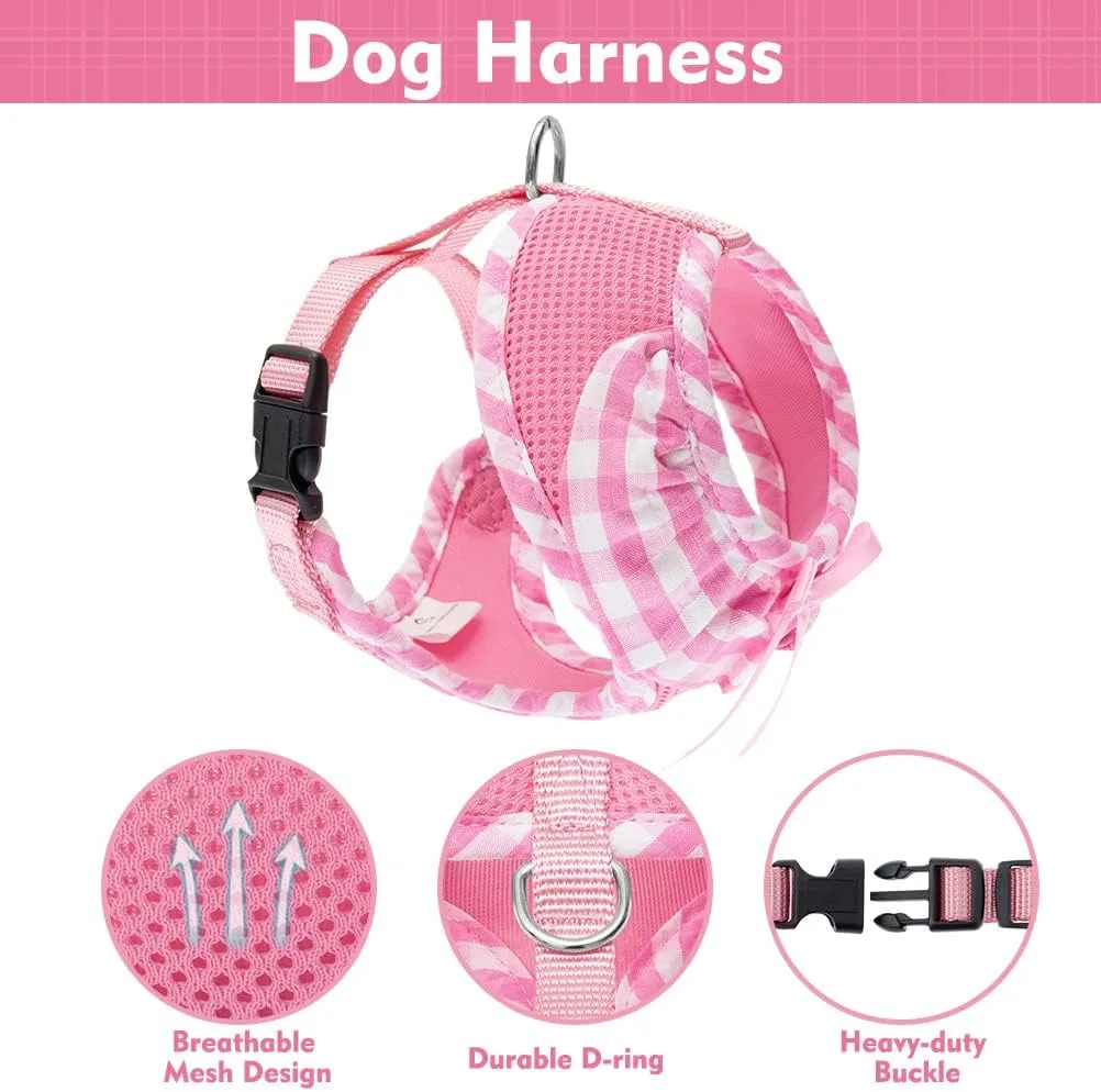 EXPAWLORER Soft Mesh Dog Harness and Leash Set - Pink No-Choke Step-in Adjustable Cute Vest for Puppy Dogs Cats, Breathable Lightweight for Outdoor Walking, X-Small