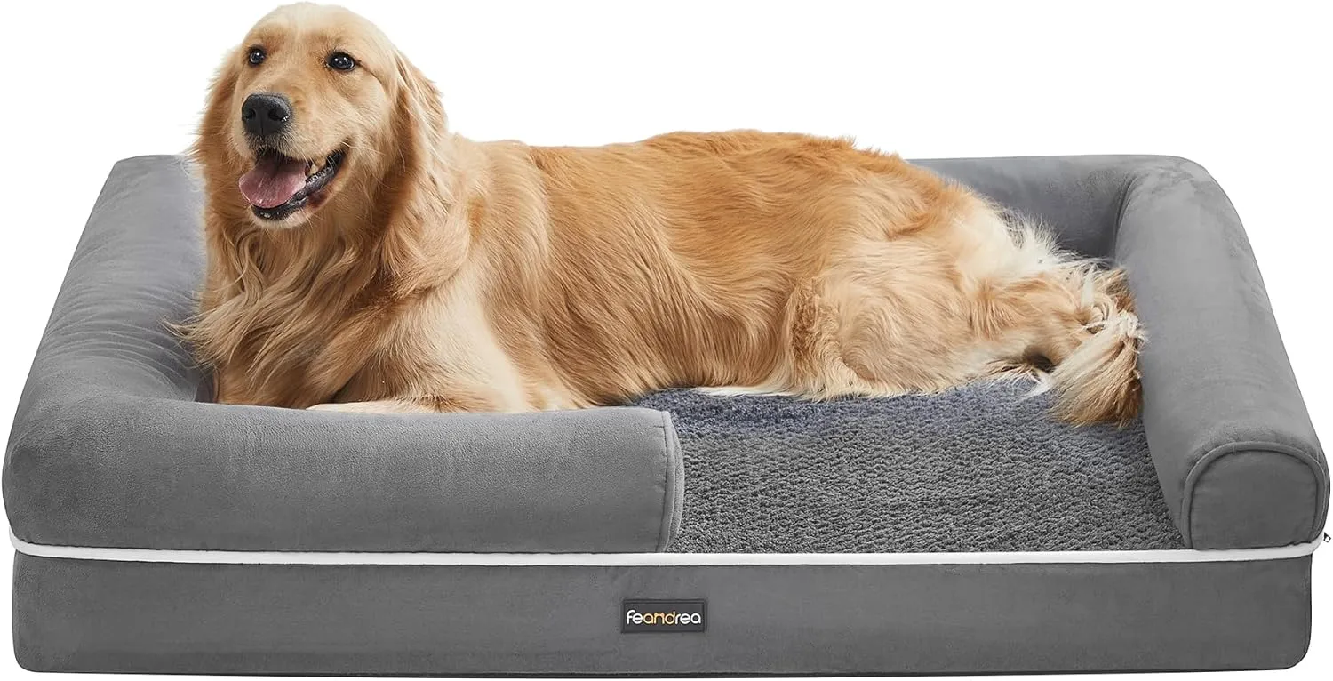 Feandrea Dog Bed, Orthopedic Dog Bed, Large Dog Bed Waterproof, Removable Washable Cover Dog Sofa with Non-Slip Bottom, Raised Edges, 36 x 28 x 8 Inches, Light Gray UPGW067G02