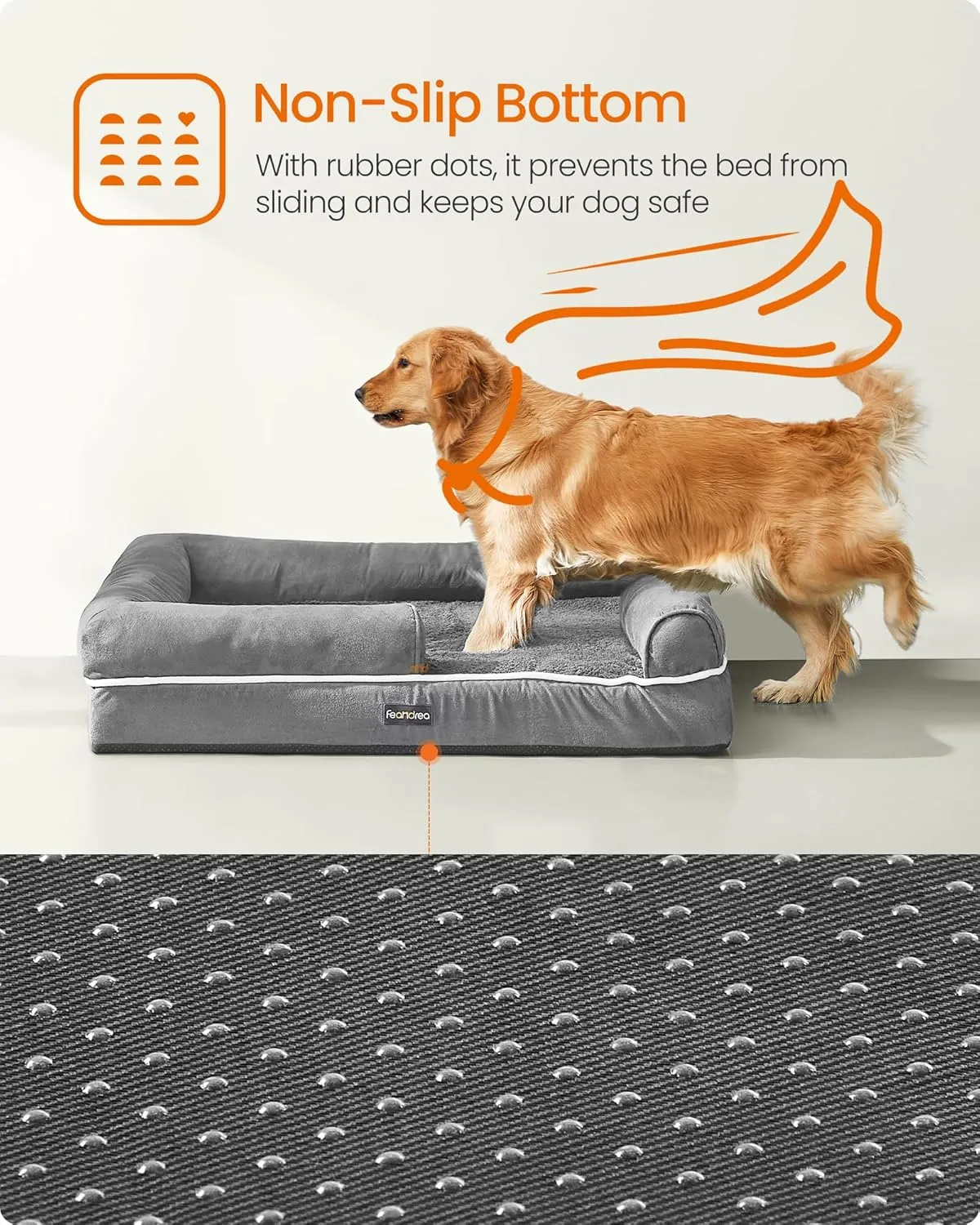 Feandrea Dog Bed, Orthopedic Dog Bed, Large Dog Bed Waterproof, Removable Washable Cover Dog Sofa with Non-Slip Bottom, Raised Edges, 36 x 28 x 8 Inches, Light Gray UPGW067G02