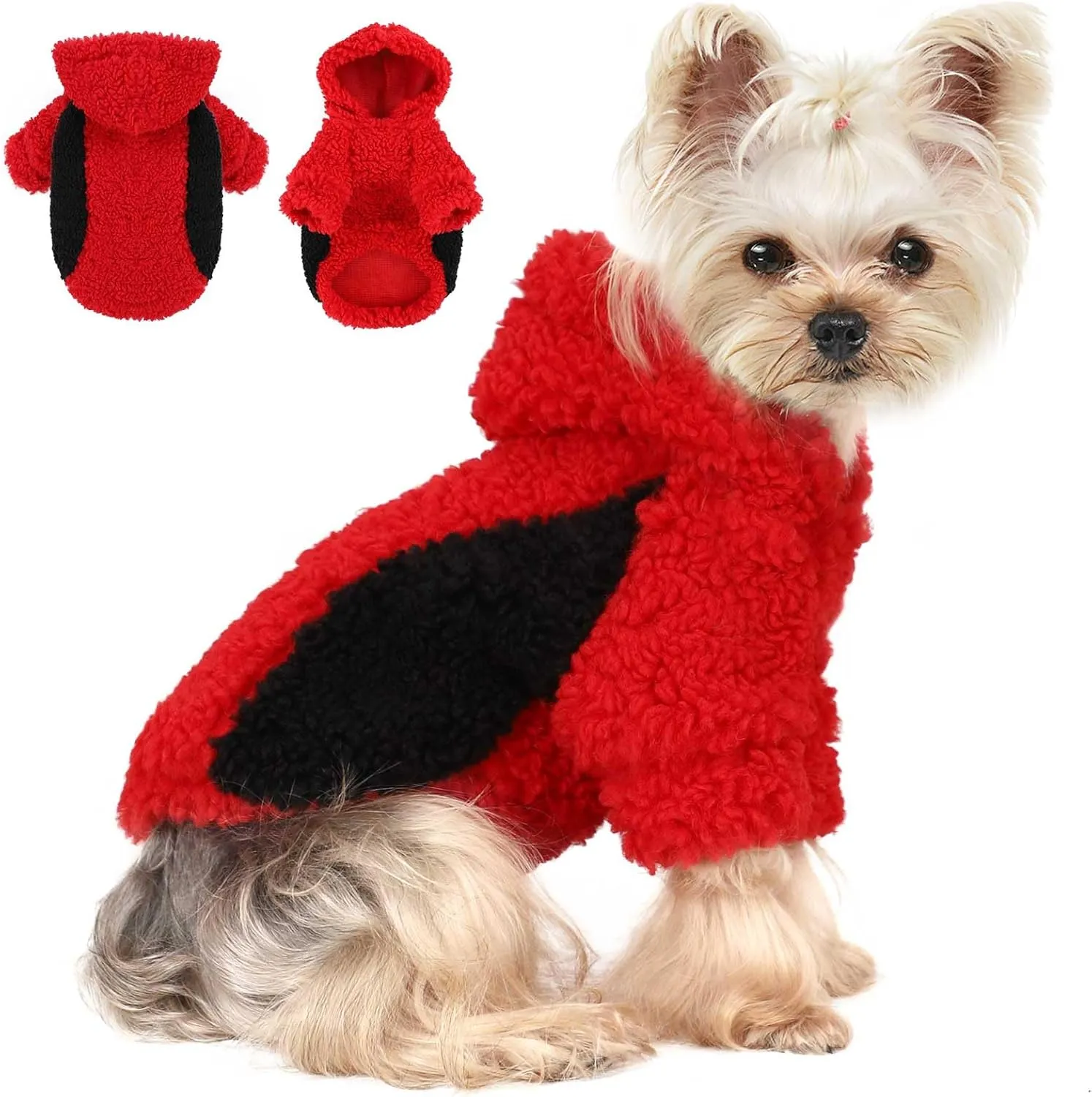 Fleece Dog Sweater, Winter Warm Smll Dog Clothes for Girls Boy, Puppy Hoodie Pullover Pet Clothes for Cat Puppy Chihuahua(Red, XS)