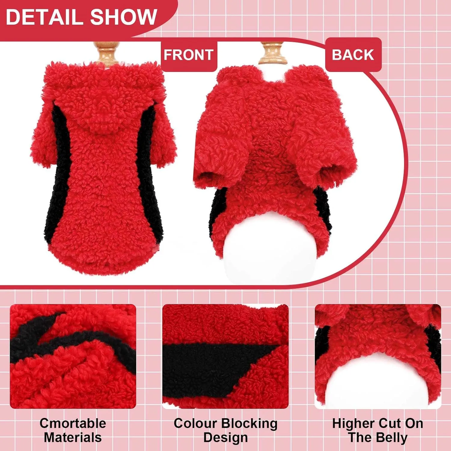 Fleece Dog Sweater, Winter Warm Smll Dog Clothes for Girls Boy, Puppy Hoodie Pullover Pet Clothes for Cat Puppy Chihuahua(Red, XS)