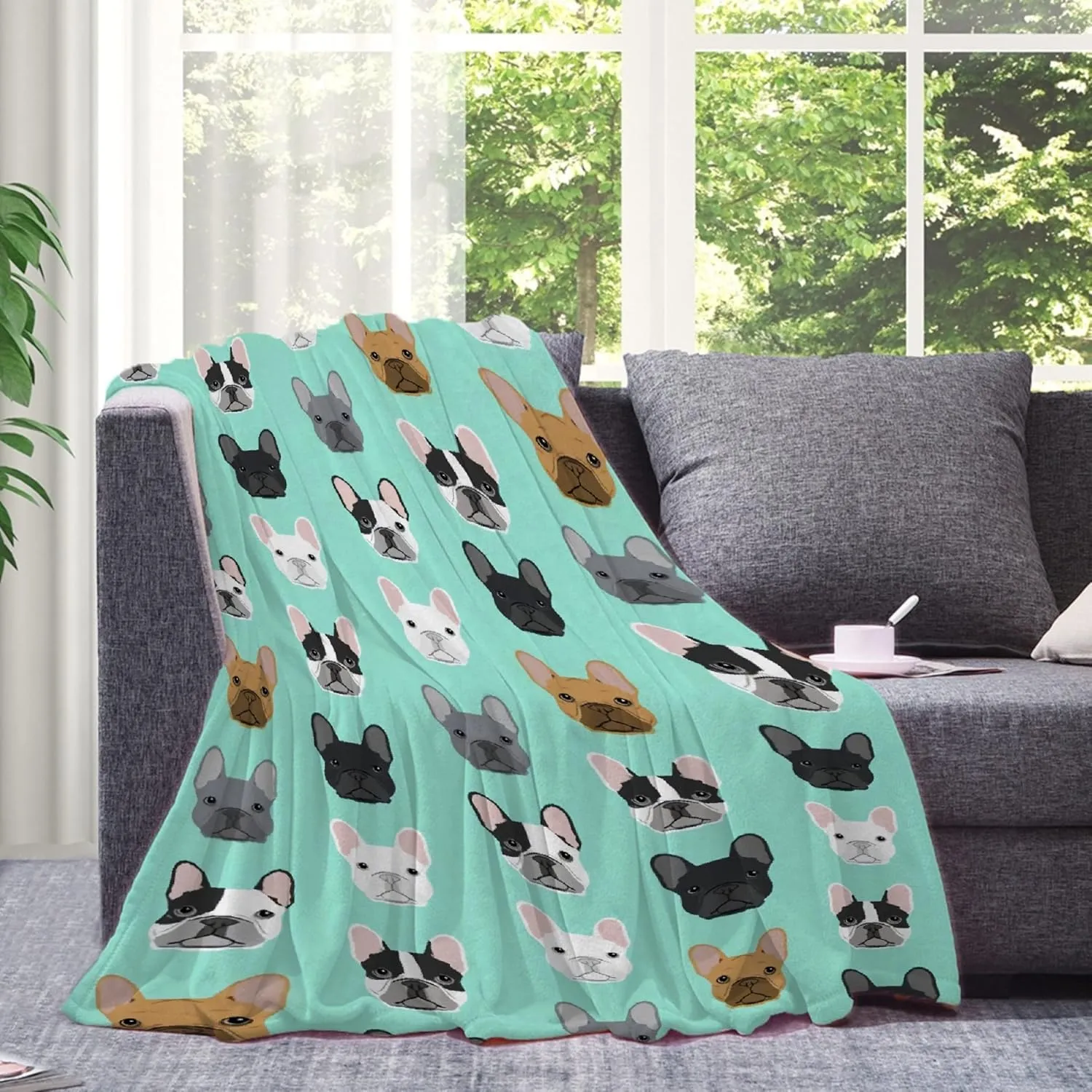 French Bulldog Faces Pattern Throw Blanket | Flannel Fleece Ultra Soft Bedding Quilt Home Decor | Lightweight Soft Cozy Luxury Blanket for All Season Extra Small 40x30in for Pets