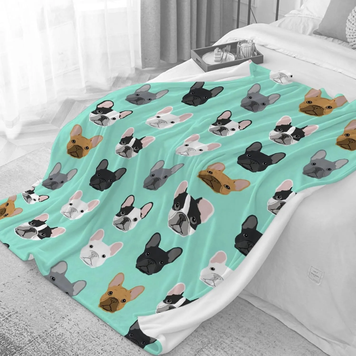 French Bulldog Faces Pattern Throw Blanket | Flannel Fleece Ultra Soft Bedding Quilt Home Decor | Lightweight Soft Cozy Luxury Blanket for All Season Extra Small 40x30in for Pets
