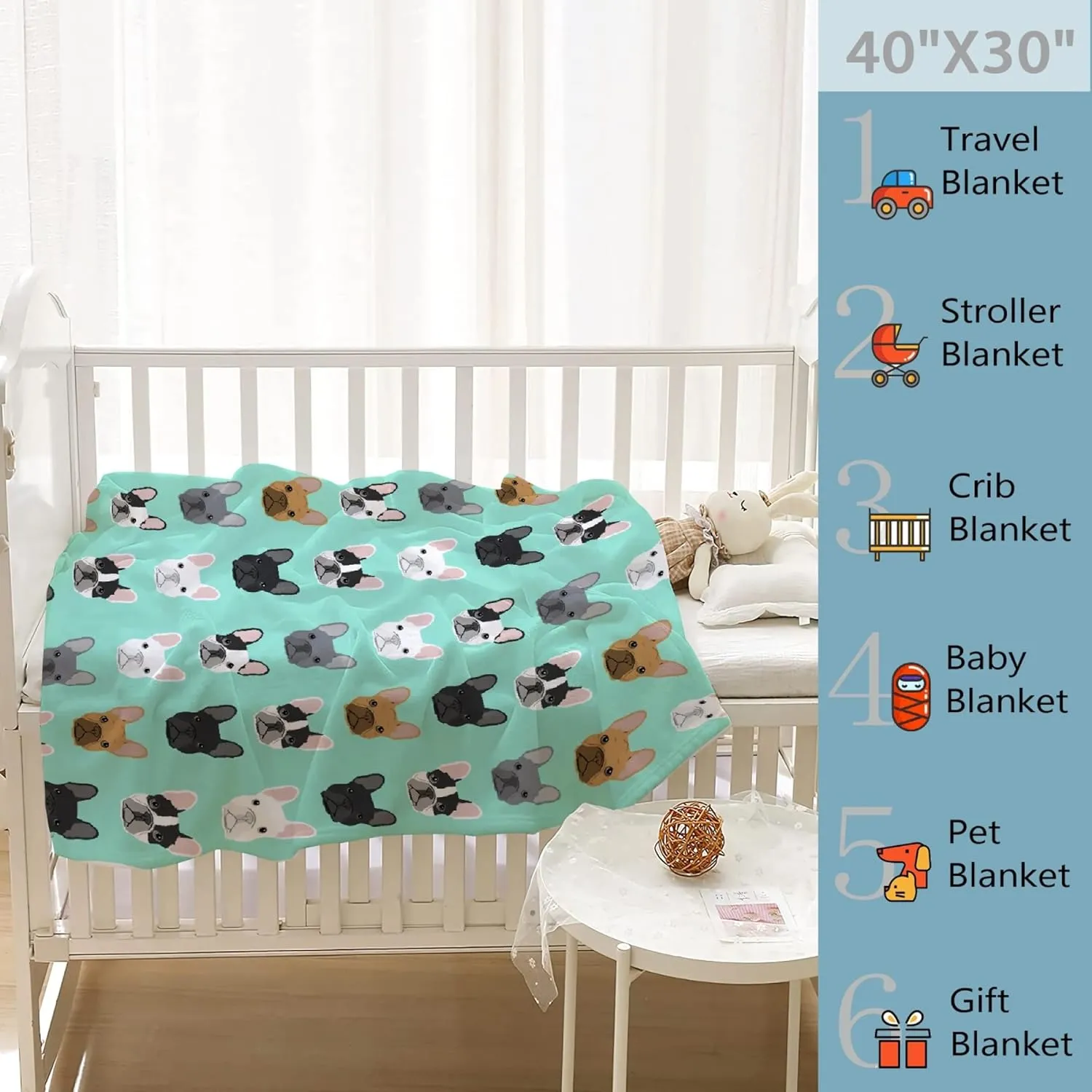 French Bulldog Faces Pattern Throw Blanket | Flannel Fleece Ultra Soft Bedding Quilt Home Decor | Lightweight Soft Cozy Luxury Blanket for All Season Extra Small 40x30in for Pets