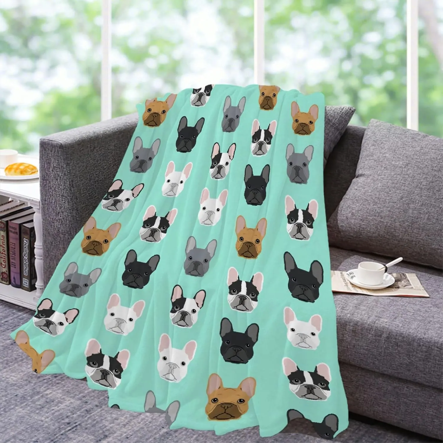 French Bulldog Faces Pattern Throw Blanket | Flannel Fleece Ultra Soft Bedding Quilt Home Decor | Lightweight Soft Cozy Luxury Blanket for All Season Extra Small 40x30in for Pets