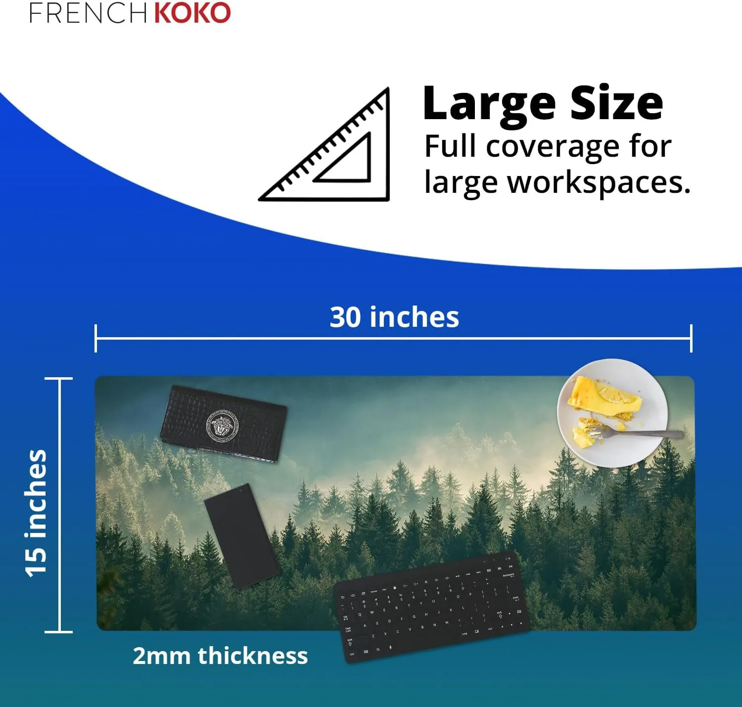 French KOKO Large Desk Pad, Cute Forest Nature Home Office Essentials, XL Desk Mat for Keyboard and Mouse
