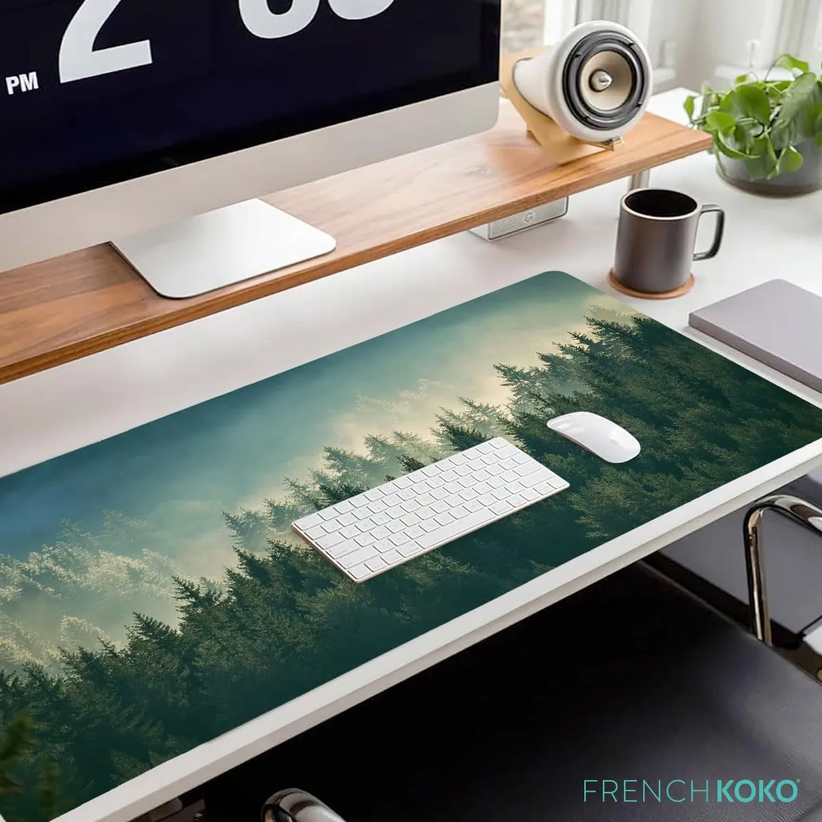 French KOKO Large Desk Pad, Cute Forest Nature Home Office Essentials, XL Desk Mat for Keyboard and Mouse