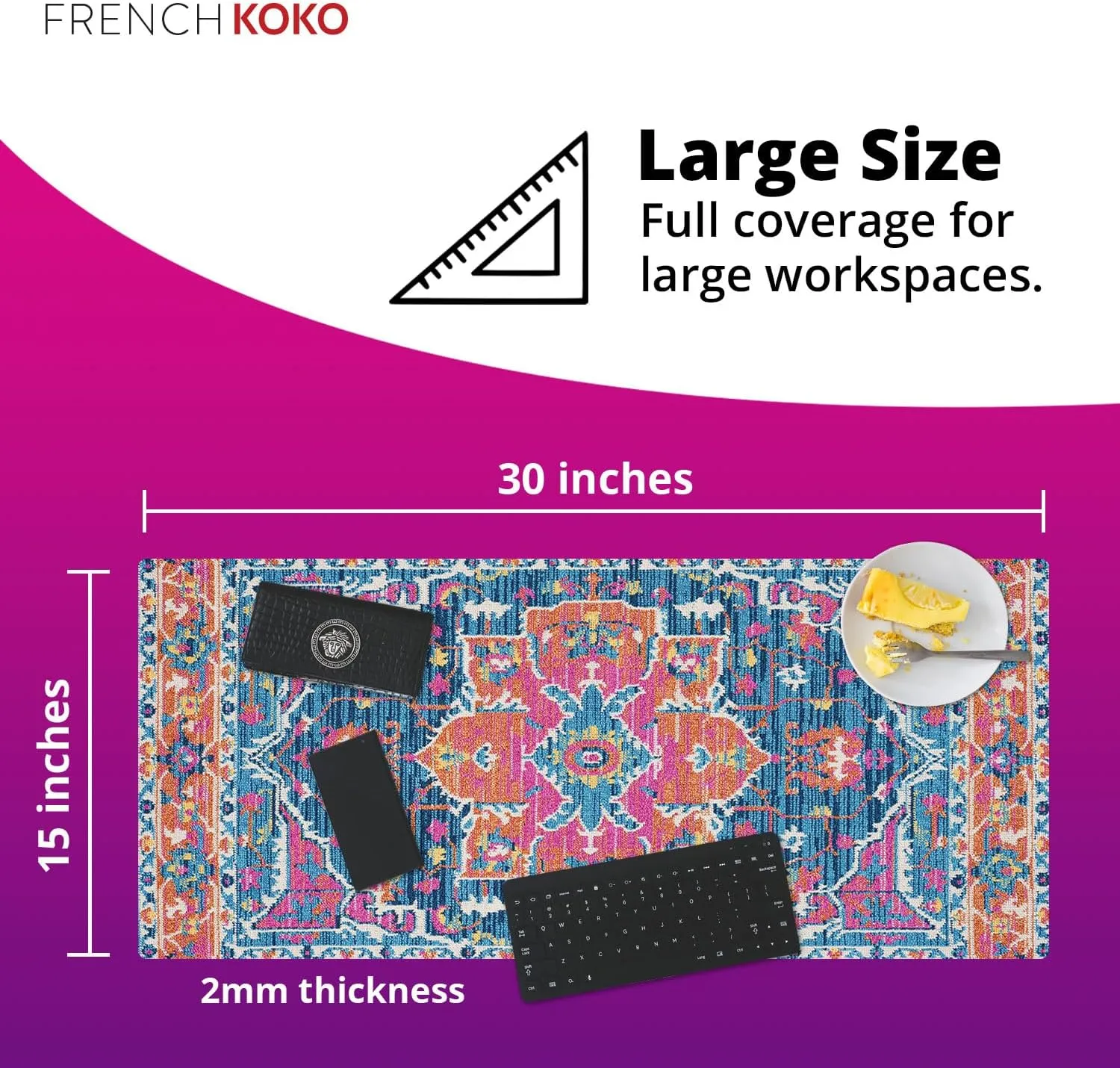 French KOKO Large Mouse Pad, Desk Mat, Keyboard Pad, Desktop Home Office School Essentials College Cute Decor Big Extended Laptop Protector Computer Accessories Pretty Mousepad Women Girls XL