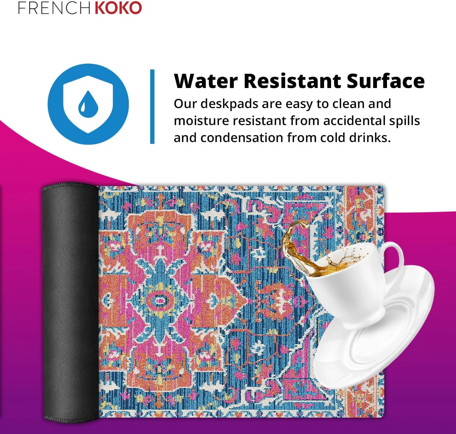 French KOKO Large Mouse Pad, Desk Mat, Keyboard Pad, Desktop Home Office School Essentials College Cute Decor Big Extended Laptop Protector Computer Accessories Pretty Mousepad Women Girls XL