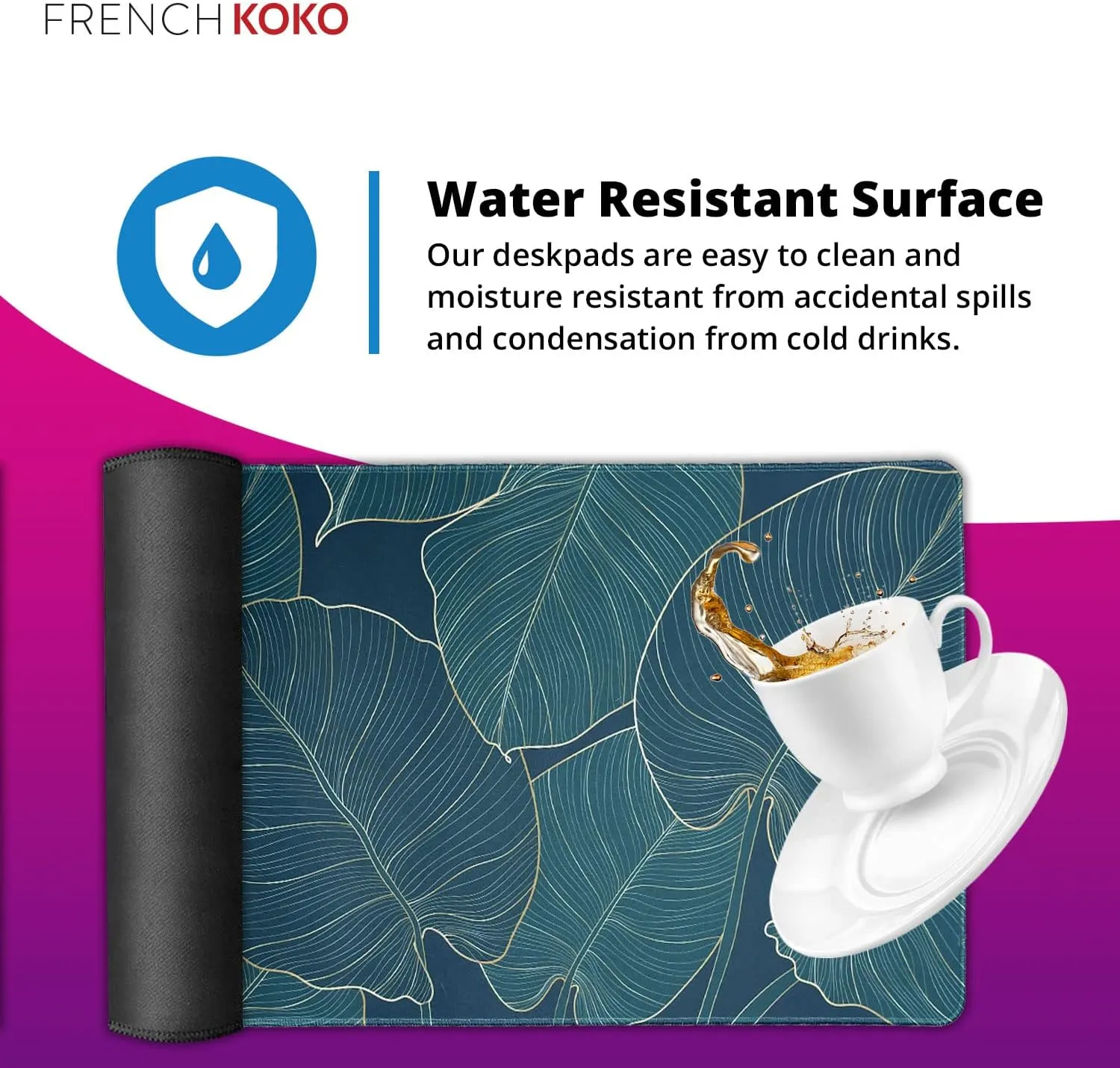 French KOKO Large Mouse Pad, Desk Mat, Keyboard Pad, Desktop Home Office School Essentials College Cute Decor Big Extended Protector Computer Accessories Pretty Mousepad Women Girls XL Green Leaves