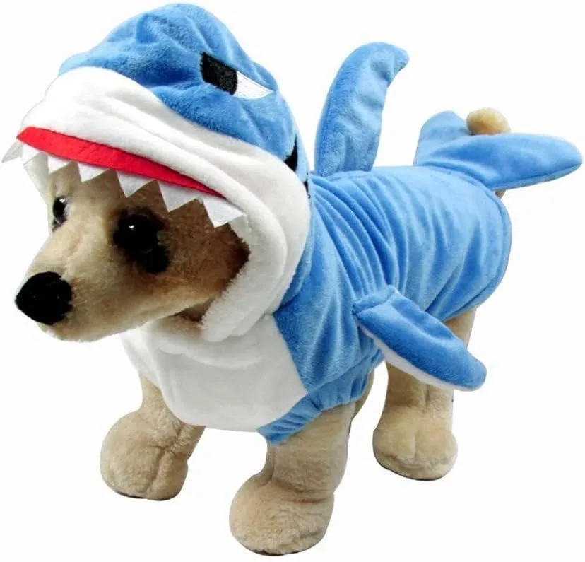 Funny Dog Cat Shark Costumes, Pet Halloween Christmas Cosplay Dress, Large Pet Shark Costume, Animal Fleece Hoodie Warm Outfits Clothes (XXXL Size)